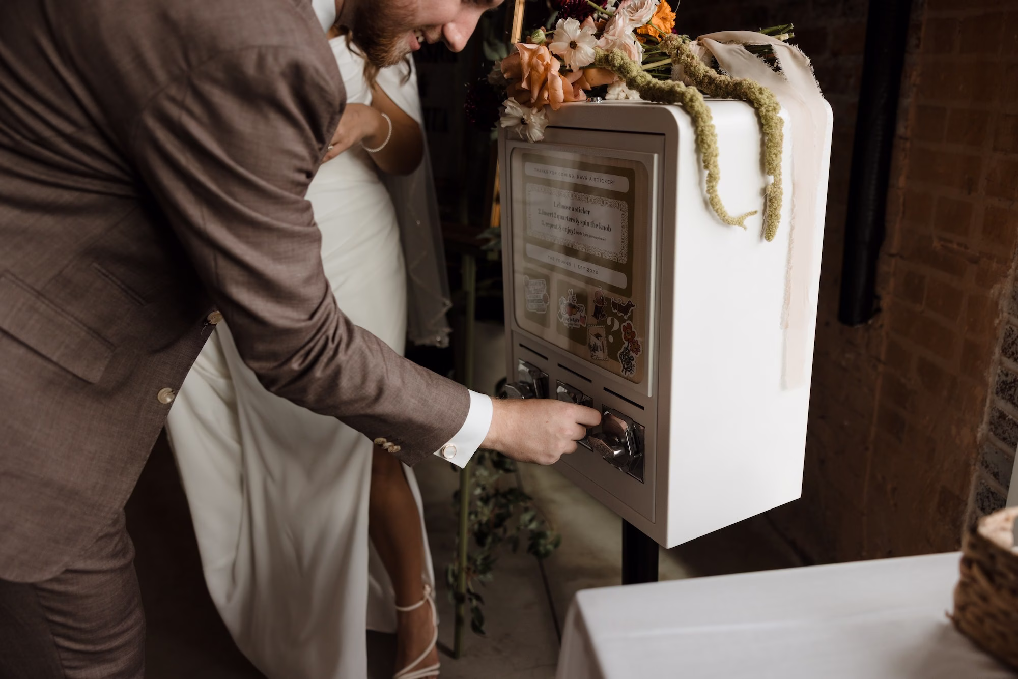 Bride and Groom Wedding Portrait | Personalized Sticker Machine Wedding Reception Decor Inspiration | Tampa Bay Photographer Evoke Photo and Film