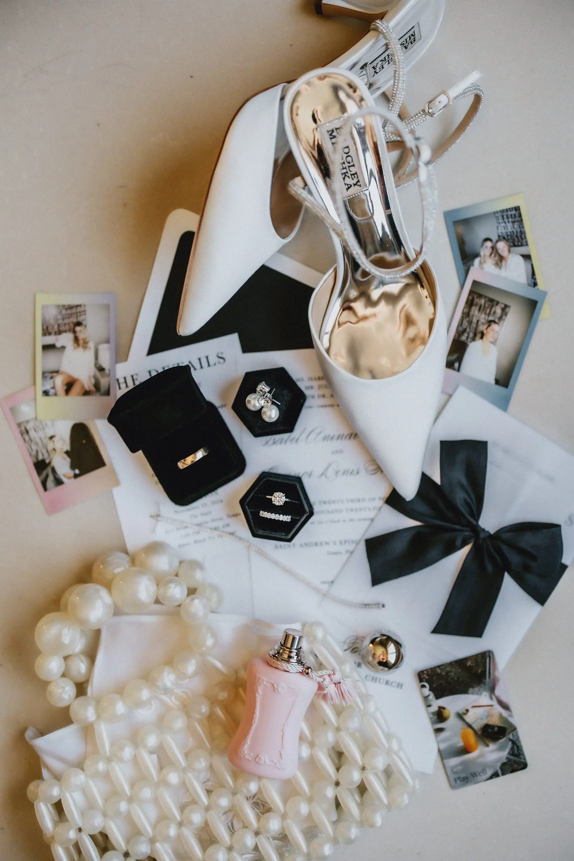 2Modern Black and White Wedding Inspiration - Timeless Black and White Downtown Tampa Wedding | The Vault Elegant Black and White Wedding Invitation Suite with Black Satin Bow Inspiration | White Badgley Mischka Strappy Wedding Shoes Ideas