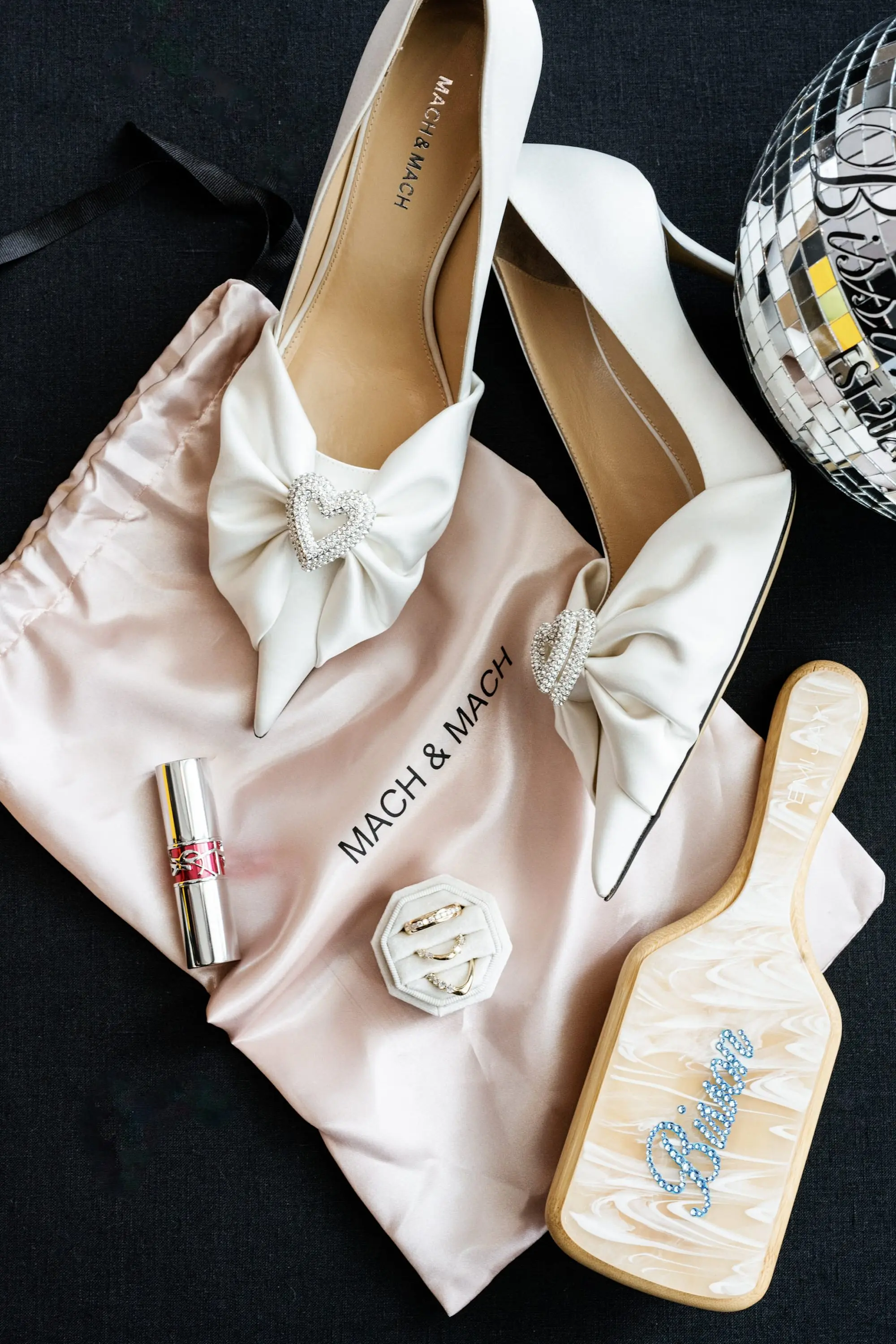 2Modern Classic Black and White Wedding Inspiration - Modern, Black and White Tampa Wedding | Hyde House Public Studio White Heart and Bow Mach & Mach Bridal Wedding Shoe Ideas
