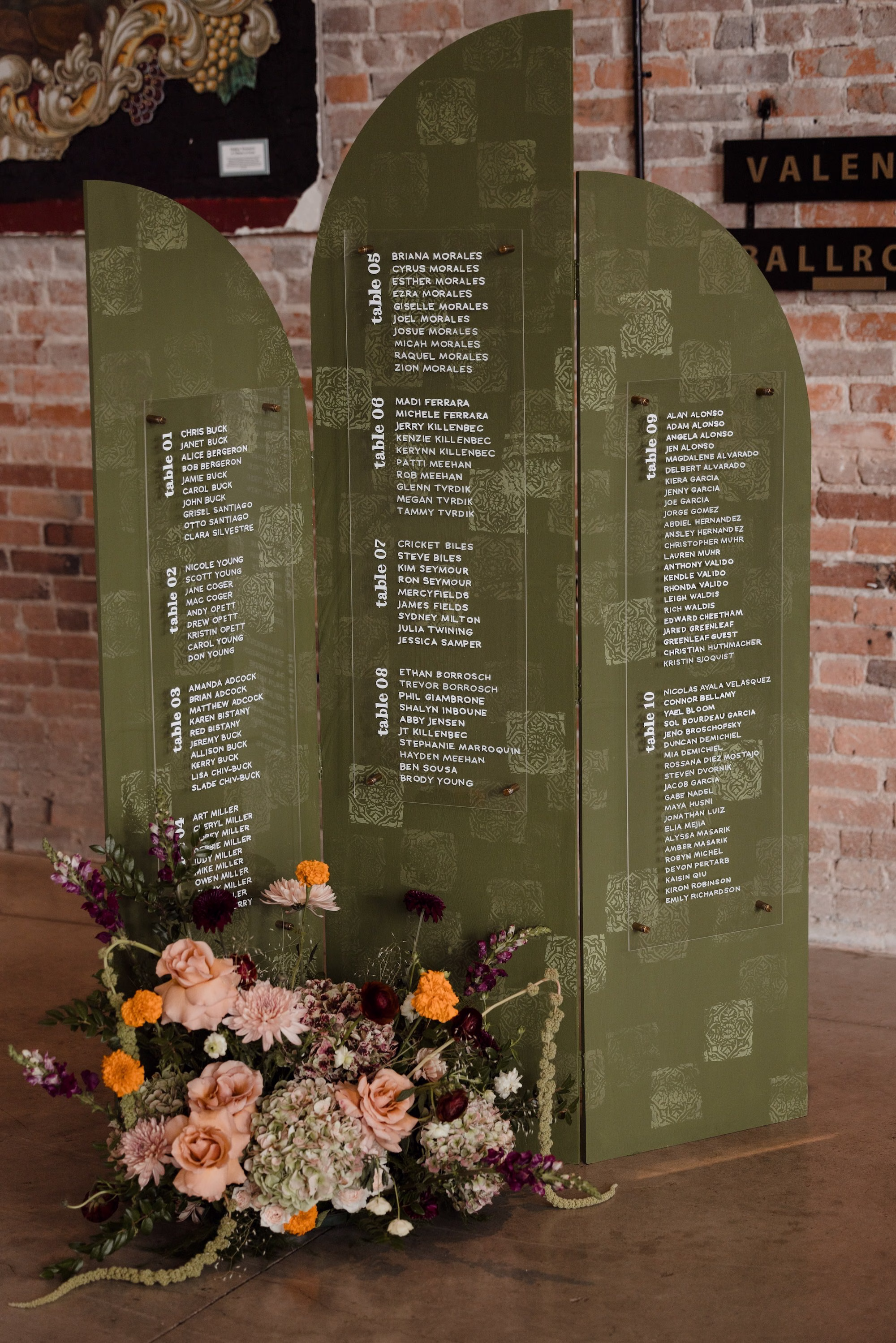Olive Green Acrylic Wedding Reception Seating Chart Decor Inspiration