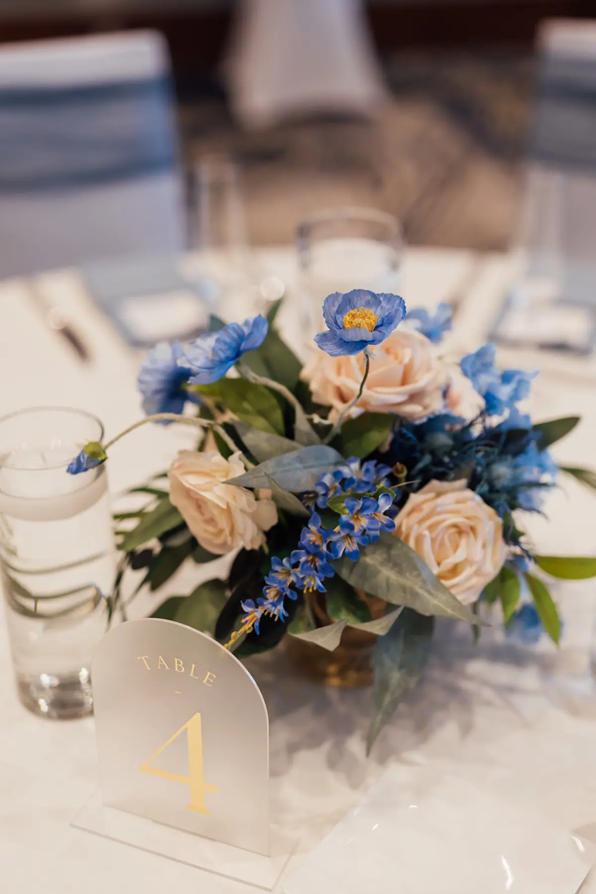 Coastal Peach and Blue Wedding Reception Floral Centerpiece Decor Inspiration