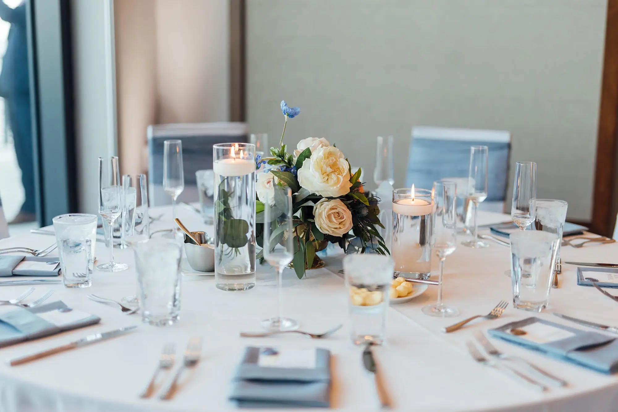 Coastal Peach and Blue Wedding Reception Tablescape Decor Inspiration