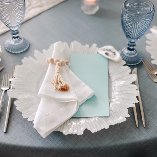 40Coastal Blue Boho Chic Wedding Inspiration - Coastal, Blue and White Clearwater Beach Wedding | Opal Sands Resort & Spa Coastal Blue Boho Chic Wedding Reception Place Setting Decor Ideas | Clearwater Kate Ryan Event Rentals
