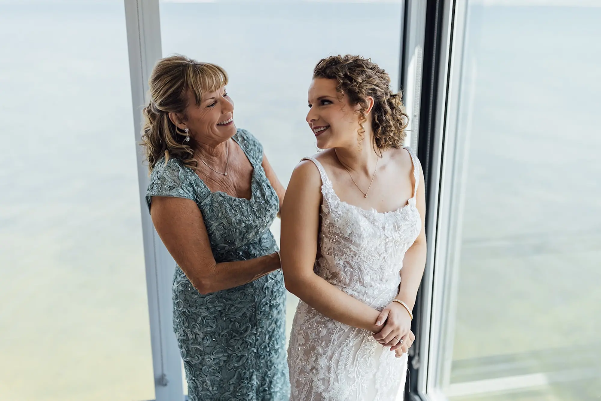 Bride and Mother Getting Ready Wedding Portrait