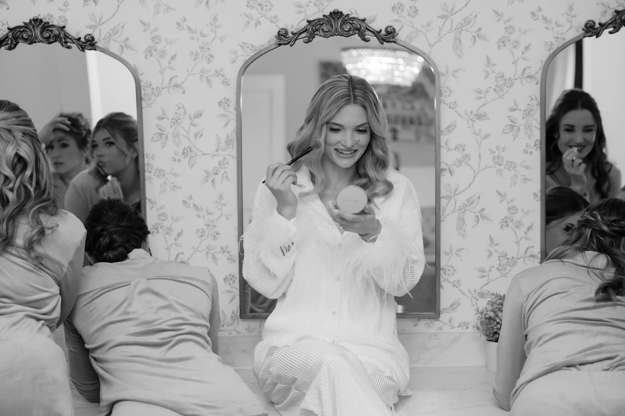 7Timeless Vintage Champagne Wedding Inspiration Evoke Photo and Film - Elegant, Neutral Central Florida Wedding | Bella Cosa Bride and Bridesmaids Getting Ready Wedding Portrait
