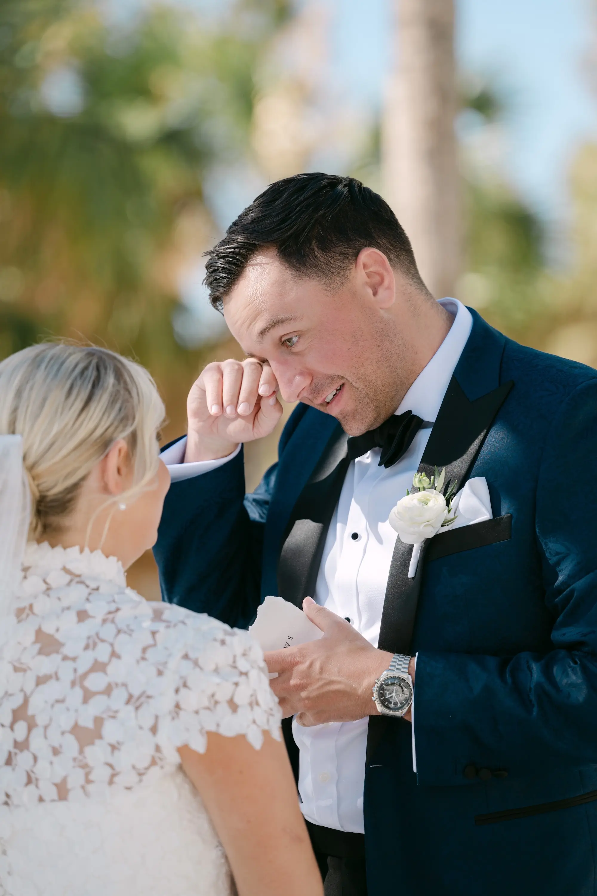 12Tropical Red and Orange Outdoor Florida Destination Wedding - Tropical Outdoor Sarasota Wedding | The Resort at Longboat Key Club Bride and Groom First Look Private Vow Wedding Portrait