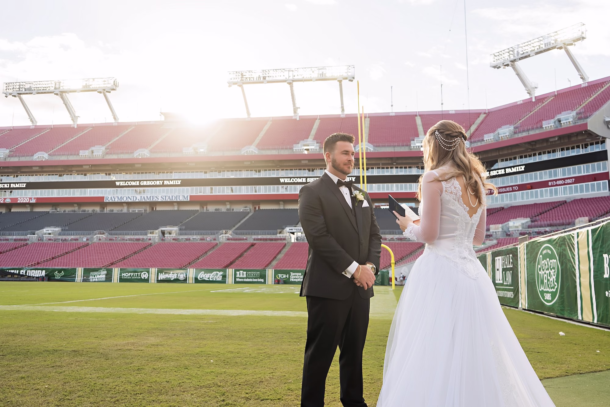 141Raymond James Football Wedding Tampa Photographer Limelight Photography - Football-Inspired Tampa Bay Bucs Wedding | Raymond James Stadium 141Raymond James Football Wedding Tampa Photographer Limelight Photography