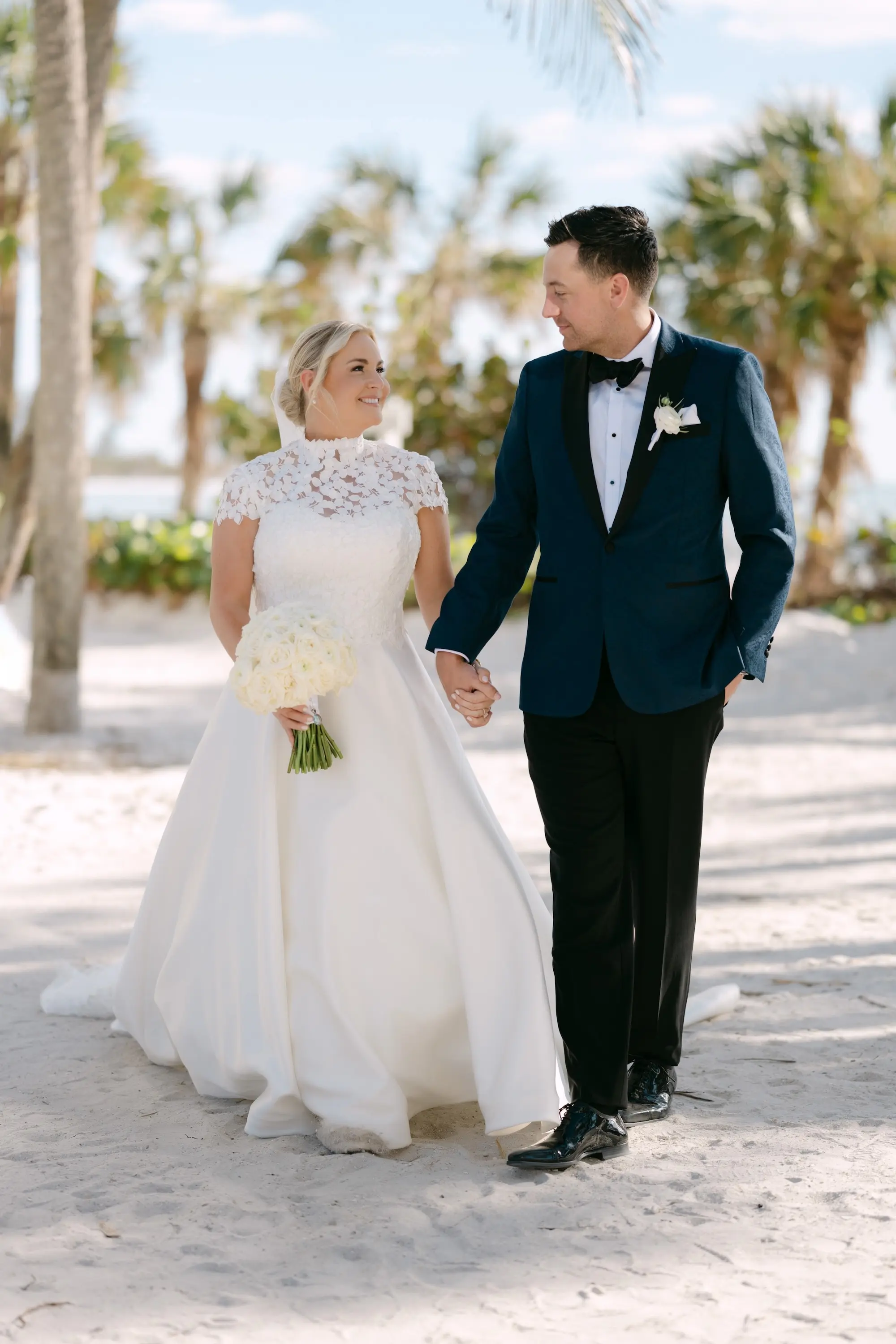 14Tropical Red and Orange Outdoor Florida Destination Wedding - Tropical Outdoor Sarasota Wedding | The Resort at Longboat Key Club Bride and Groom Wedding Portrait