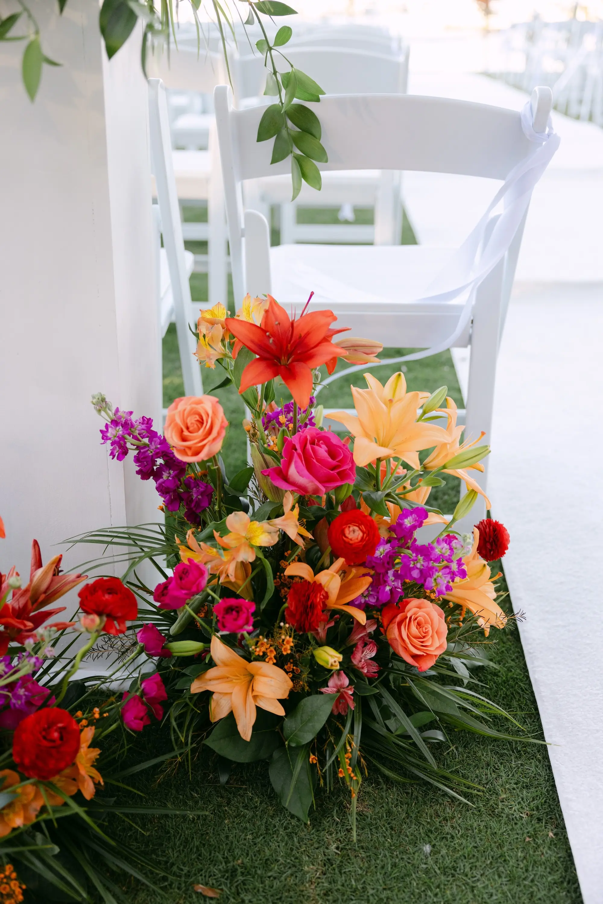 18Tropical Red and Orange Outdoor Florida Destination Wedding - Tropical Outdoor Sarasota Wedding | The Resort at Longboat Key Club Tropical Red and Orange Outdoor Waterfront Wedding Ceremony Floral Aisle Decor Ideas