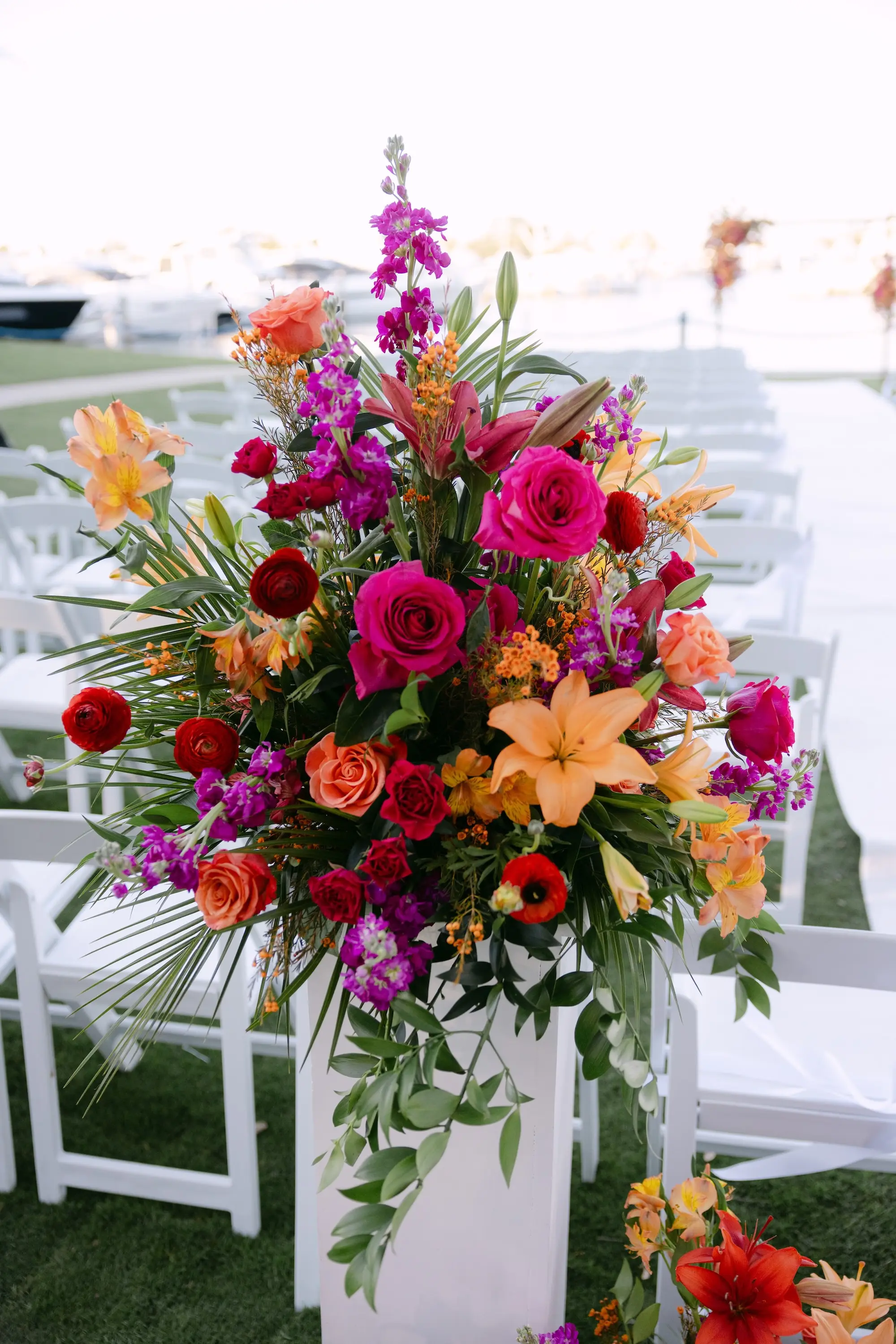 20Tropical Red and Orange Outdoor Florida Destination Wedding - Tropical Outdoor Sarasota Wedding | The Resort at Longboat Key Club Tropical Red and Orange Outdoor Waterfront Wedding Ceremony Floral Decor Ideas