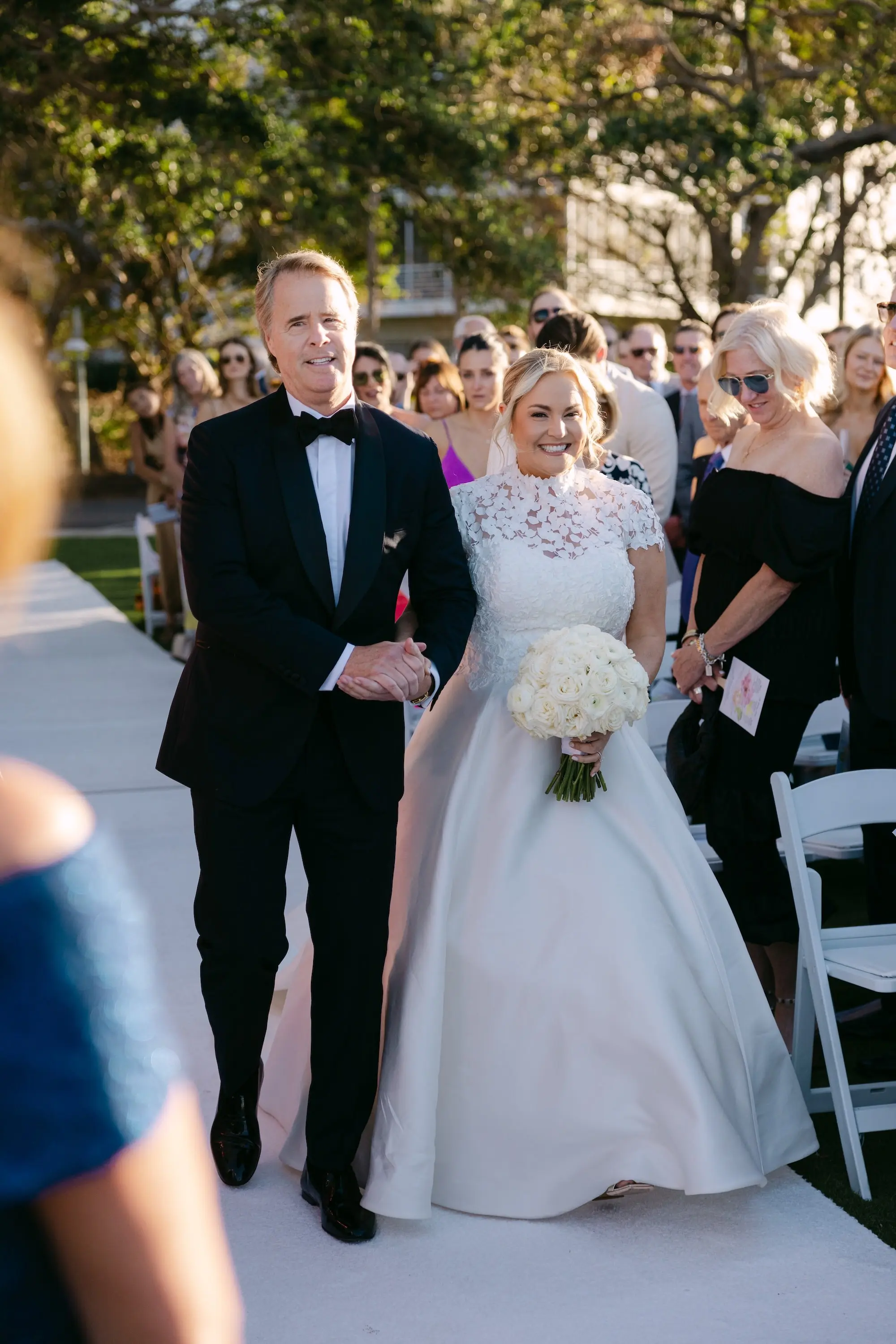23Tropical Red and Orange Outdoor Florida Destination Wedding - Tropical Outdoor Sarasota Wedding | The Resort at Longboat Key Club Bride and Father Walking Down Wedding Aisle