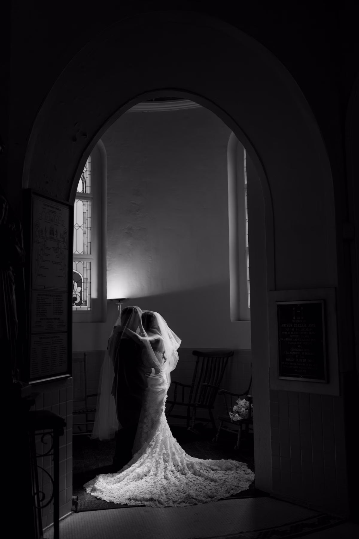 Black and White Bride and Groom Church Wedding Portrait | Tampa Bay Photographer and Videographer J&S Media Wedding Films & Photo