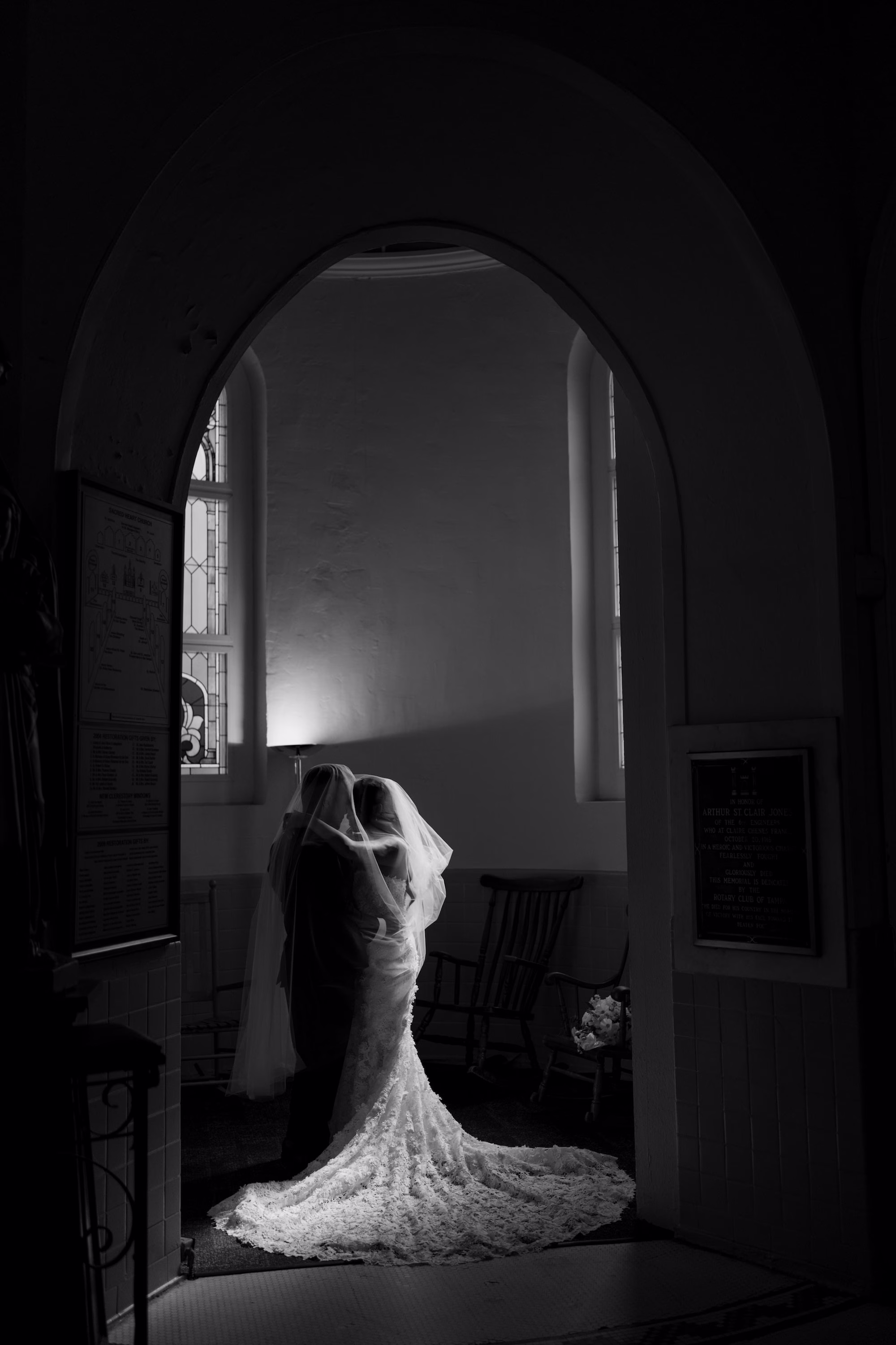 Black and White Bride and Groom Church Wedding Portrait | Tampa Bay Photographer and Videographer J&S Media Wedding Films & Photo