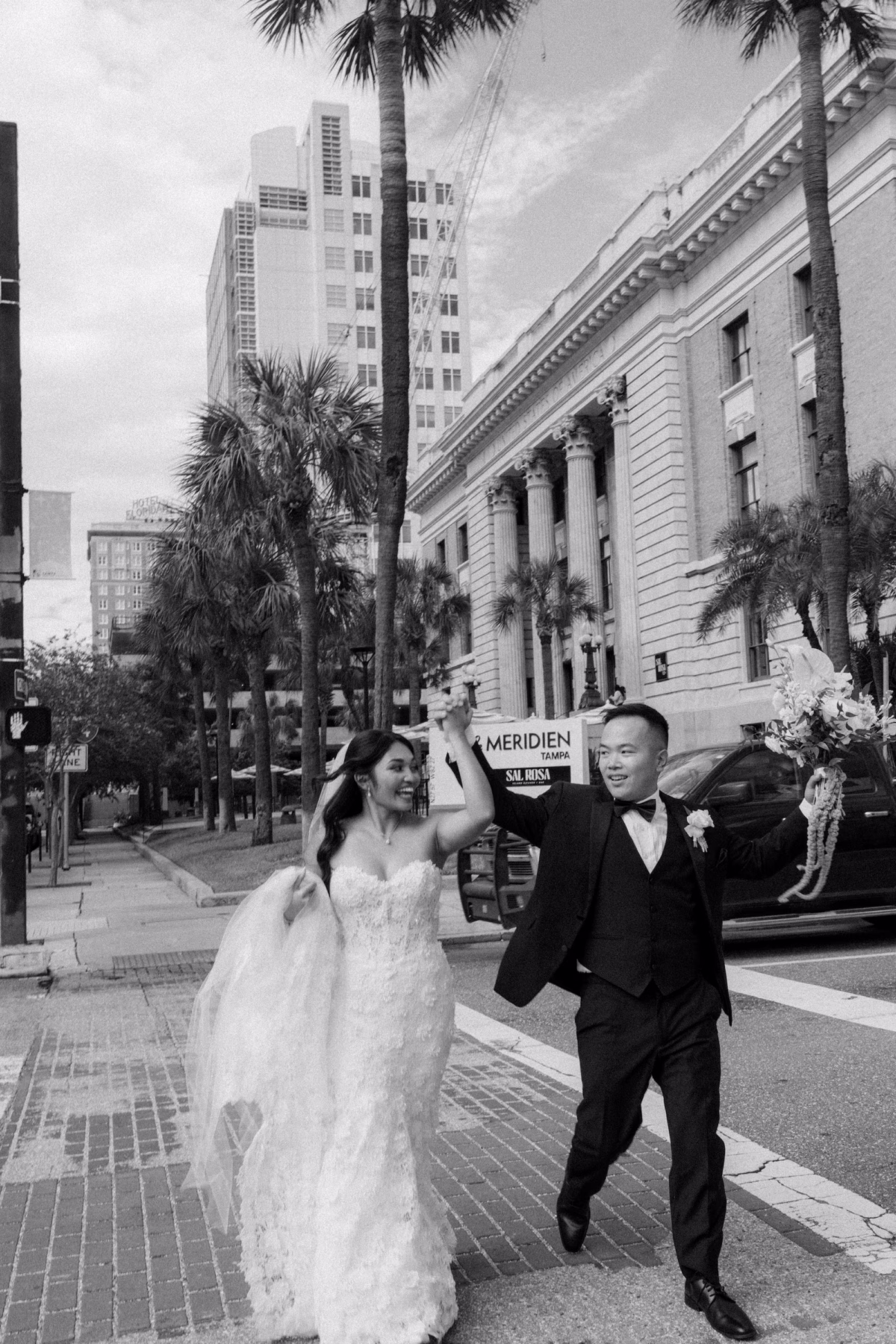 Black and White Bride and Groom Downtown Tampa Wedding Portrait | Tampa Bay Photographer and Videographer J&S Media Wedding Films & Photo
