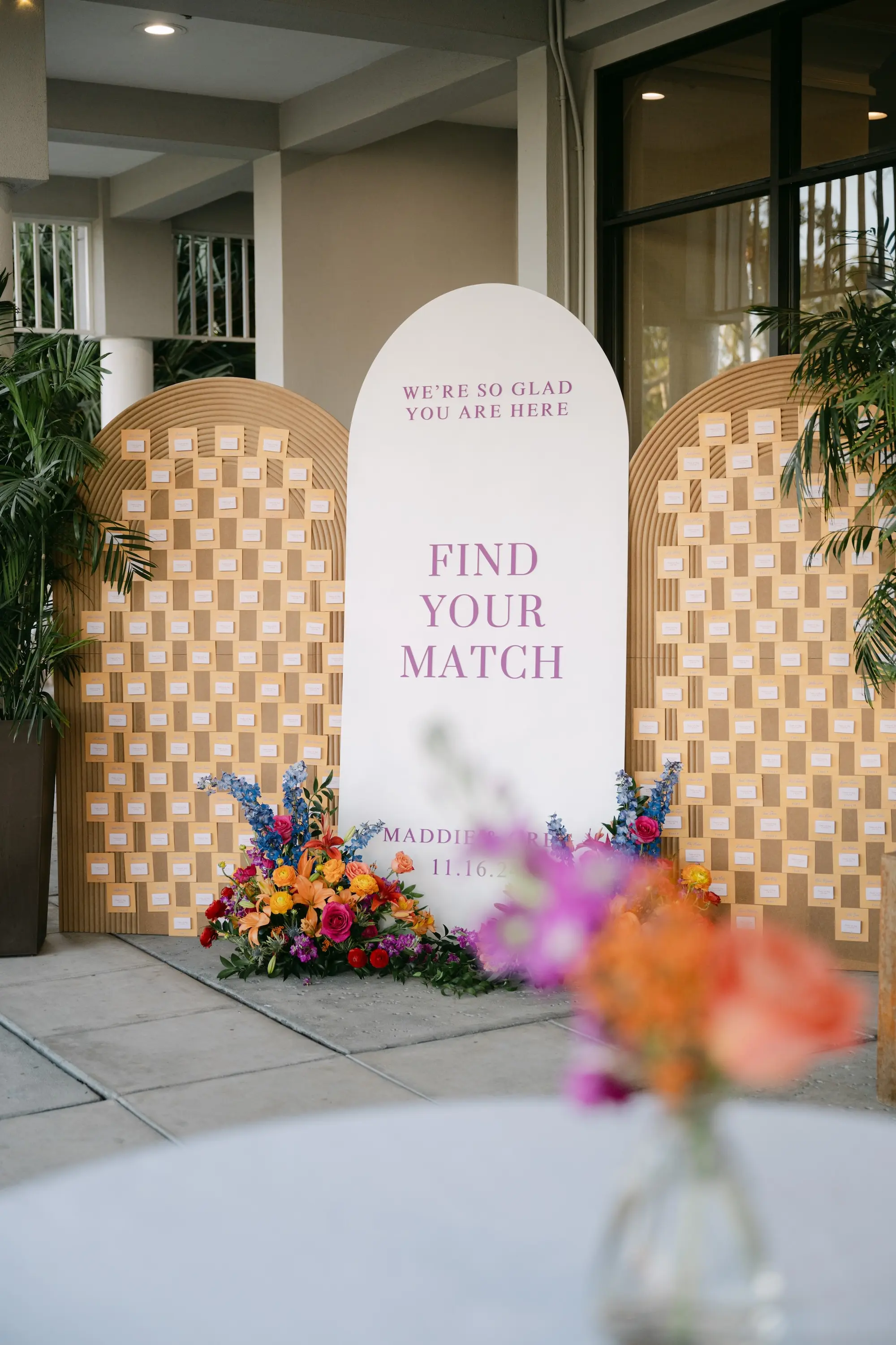 37Tropical Red and Orange Outdoor Florida Destination Wedding - Tropical Outdoor Sarasota Wedding | The Resort at Longboat Key Club Match Book Wedding Reception Seating Chart Display Ideas