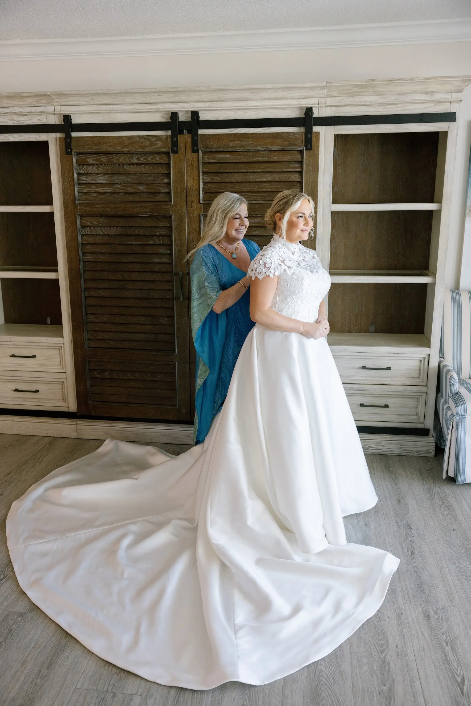 3Tropical Red and Orange Outdoor Florida Destination Wedding - Tropical Outdoor Sarasota Wedding | The Resort at Longboat Key Club Bride and Mother Wedding Portrait