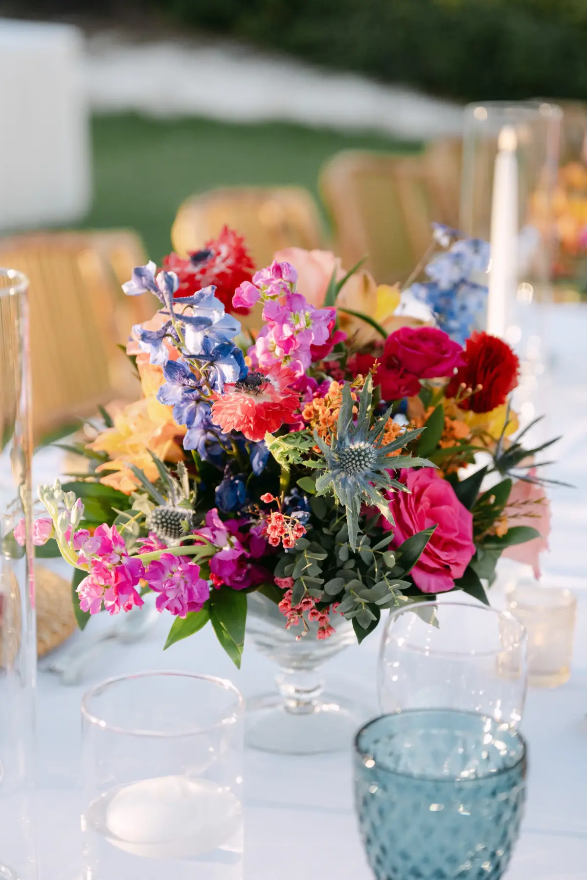 40Tropical Red and Orange Outdoor Florida Destination Wedding - Tropical Outdoor Sarasota Wedding | The Resort at Longboat Key Club Tropical Red, Pink, Blue, and Orange Wedding Reception Flower Decor Ideas