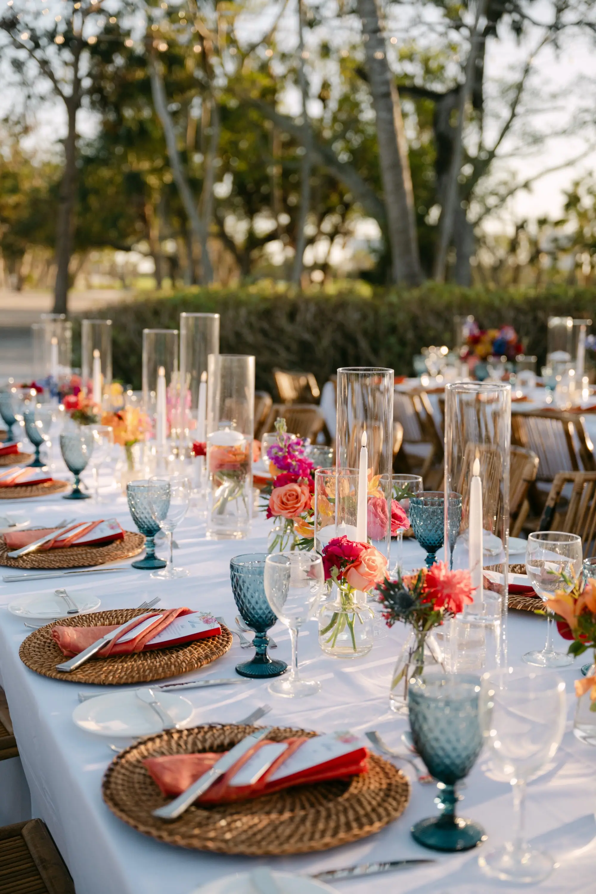 48Tropical Red and Orange Outdoor Florida Destination Wedding - Tropical Outdoor Sarasota Wedding | The Resort at Longboat Key Club Tropical Red and Orange Outdoor Wedding Reception Tablescape Place Setting Decor Inspiration