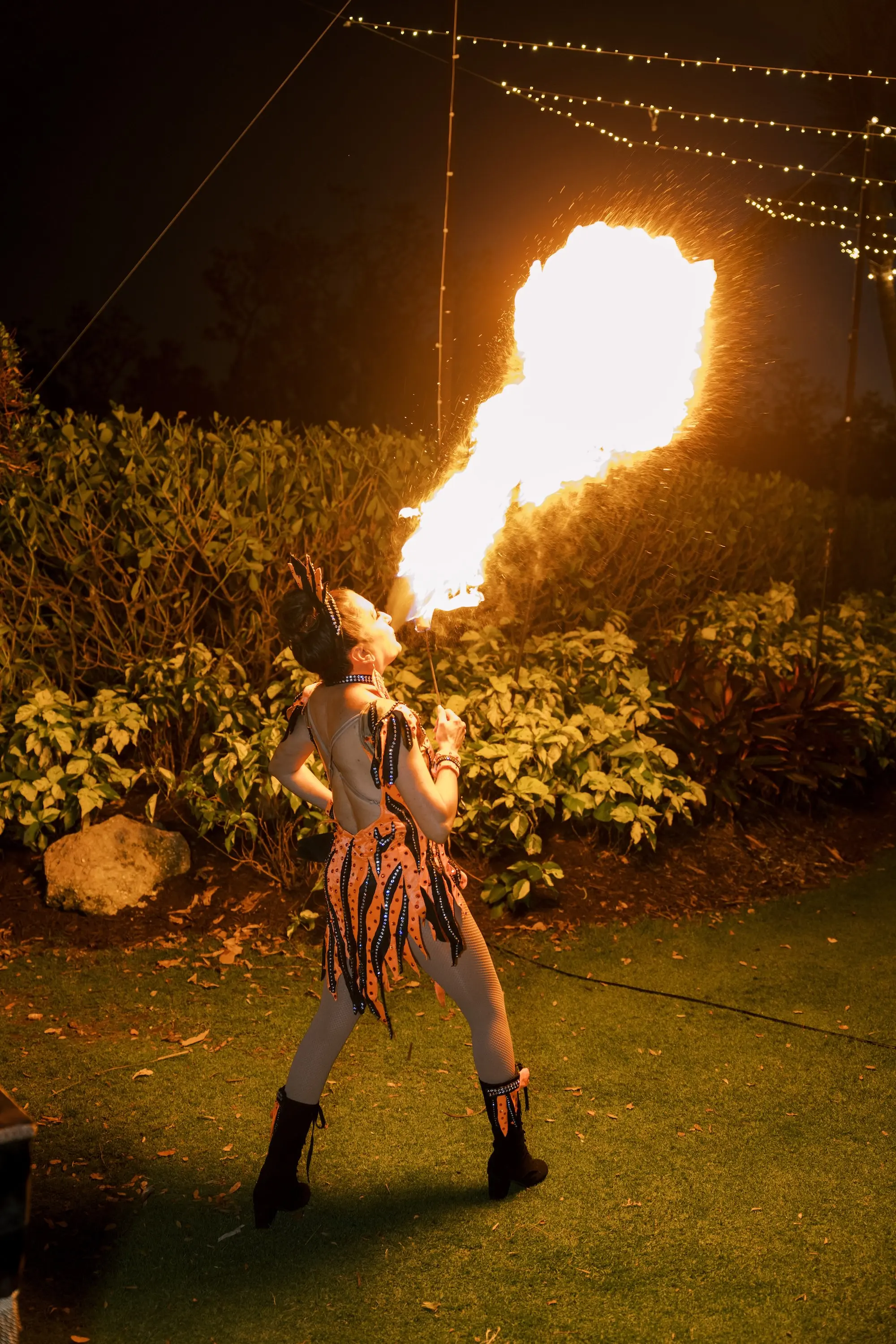55Tropical Red and Orange Outdoor Florida Destination Wedding - Tropical Outdoor Sarasota Wedding | The Resort at Longboat Key Club Fire Dancer Wedding Entertainment Ideas