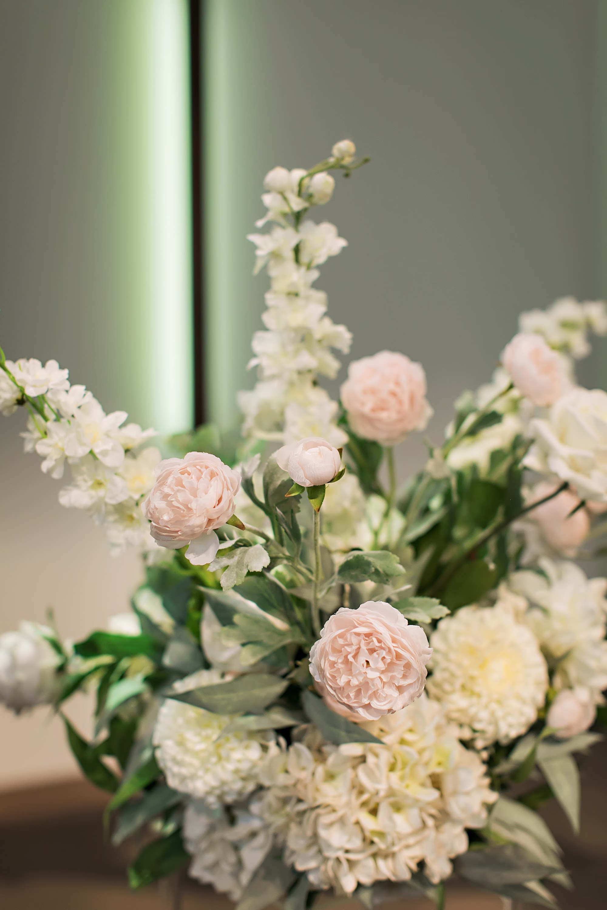 8Elegant Navy Blue and Blush PInk Wedding Ideas - Elegant, Navy and Blush Downtown Tampa Wedding | The Vault Romantic Soften Pastel Floral Wedding Reception Ceremony Arrangement Decor Inspiration | White and Blush, Roses, Hydrangeas and Delphinium Flowers Decor Ideas