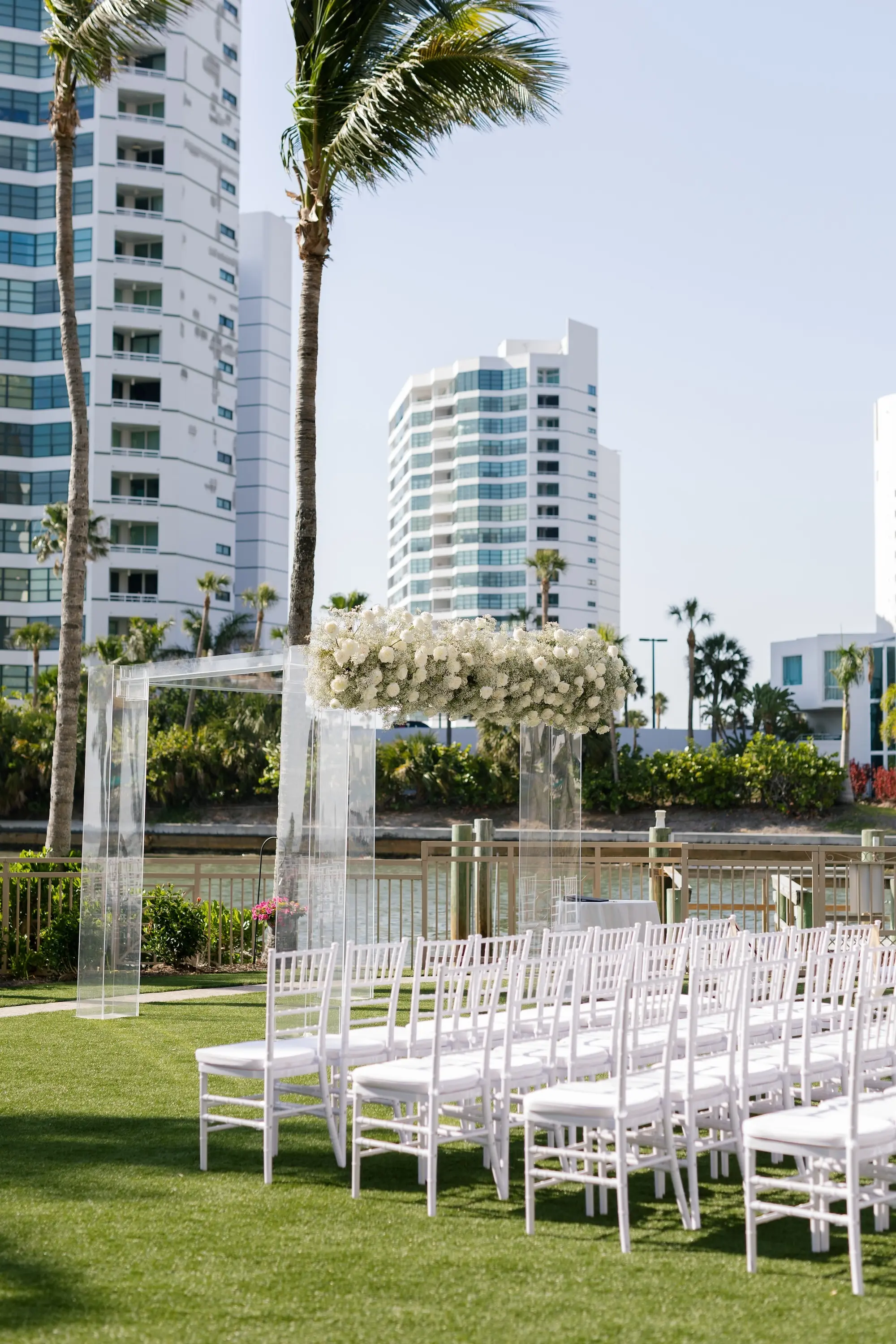 Classic Black, White, and Green Florida Wedding Ceremony Decor Inspiration | Event Venue Ritz Carlton Sarasota