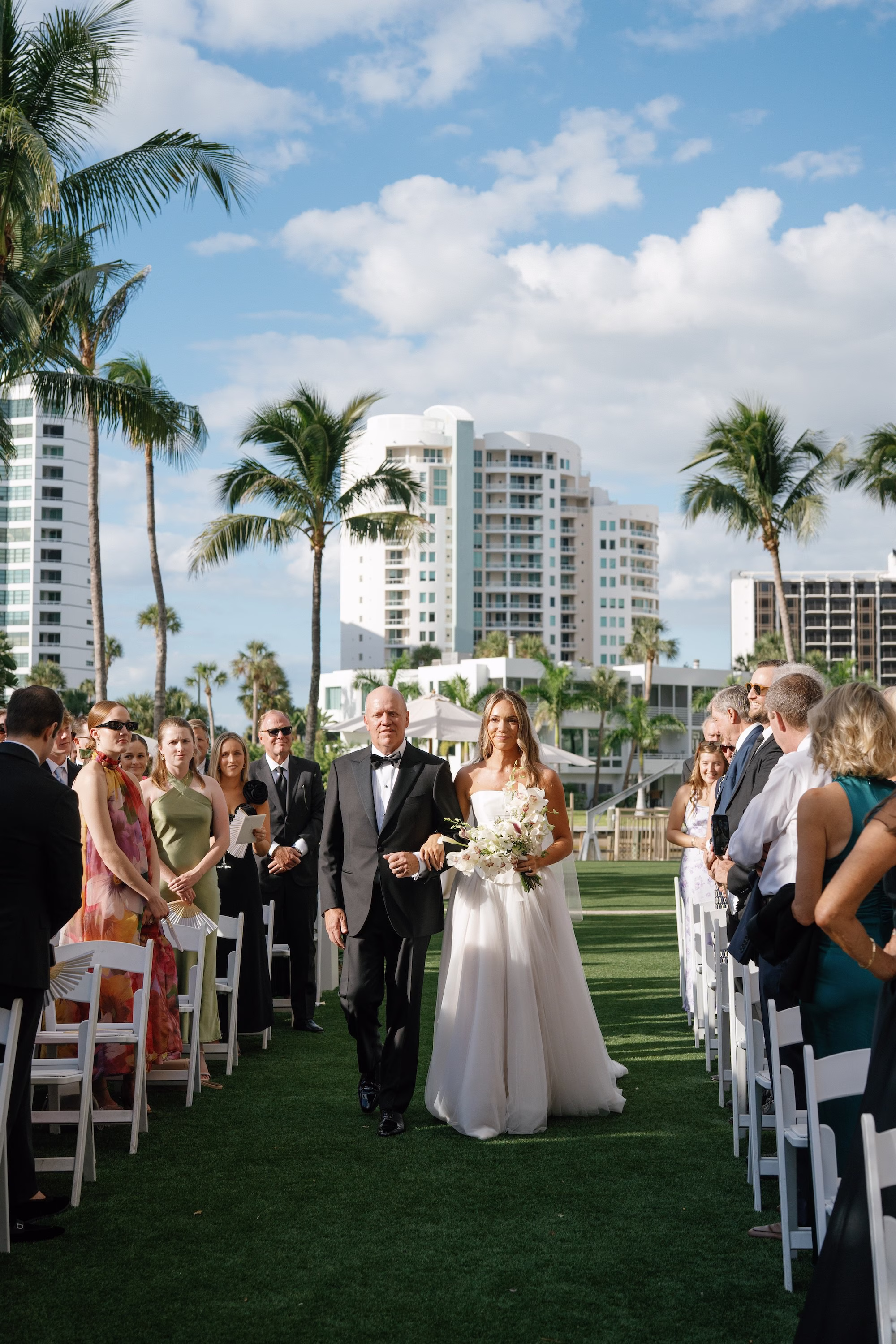 18Elegant Florida Garden Party Wedding Inspiration - Luxurious Garden Destination Wedding | Ritz-Carlton, Sarasota Bride and Father Walking Down Wedding Ceremony Aisle | Elegant Outdoor Lawn Wedding Ceremony Inspiration