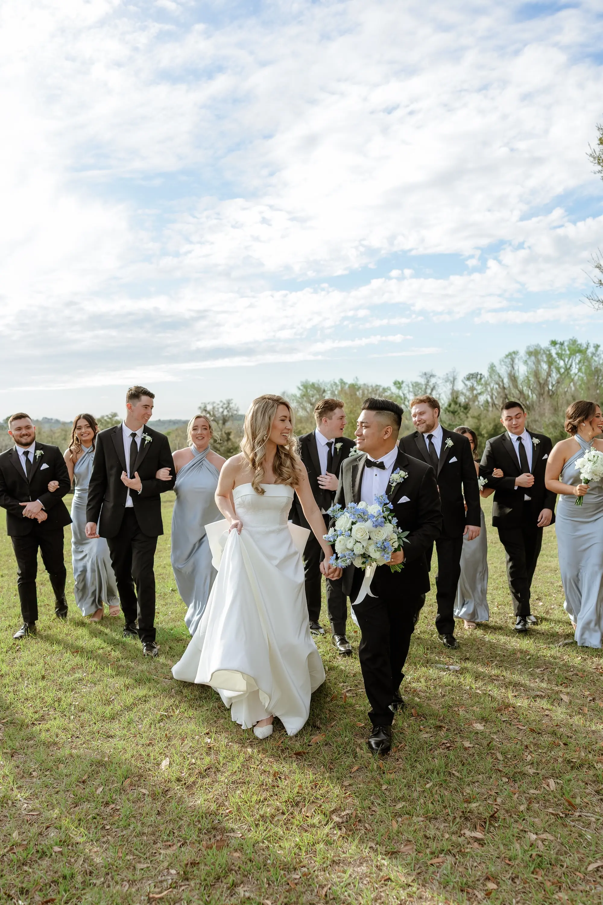 19Classic LIght Blue Florida Wedding Ideas - Classic White and Light Blue Brooksville Wedding | La Hacienda on Snow Hill Bride and Groom With Wedding Party