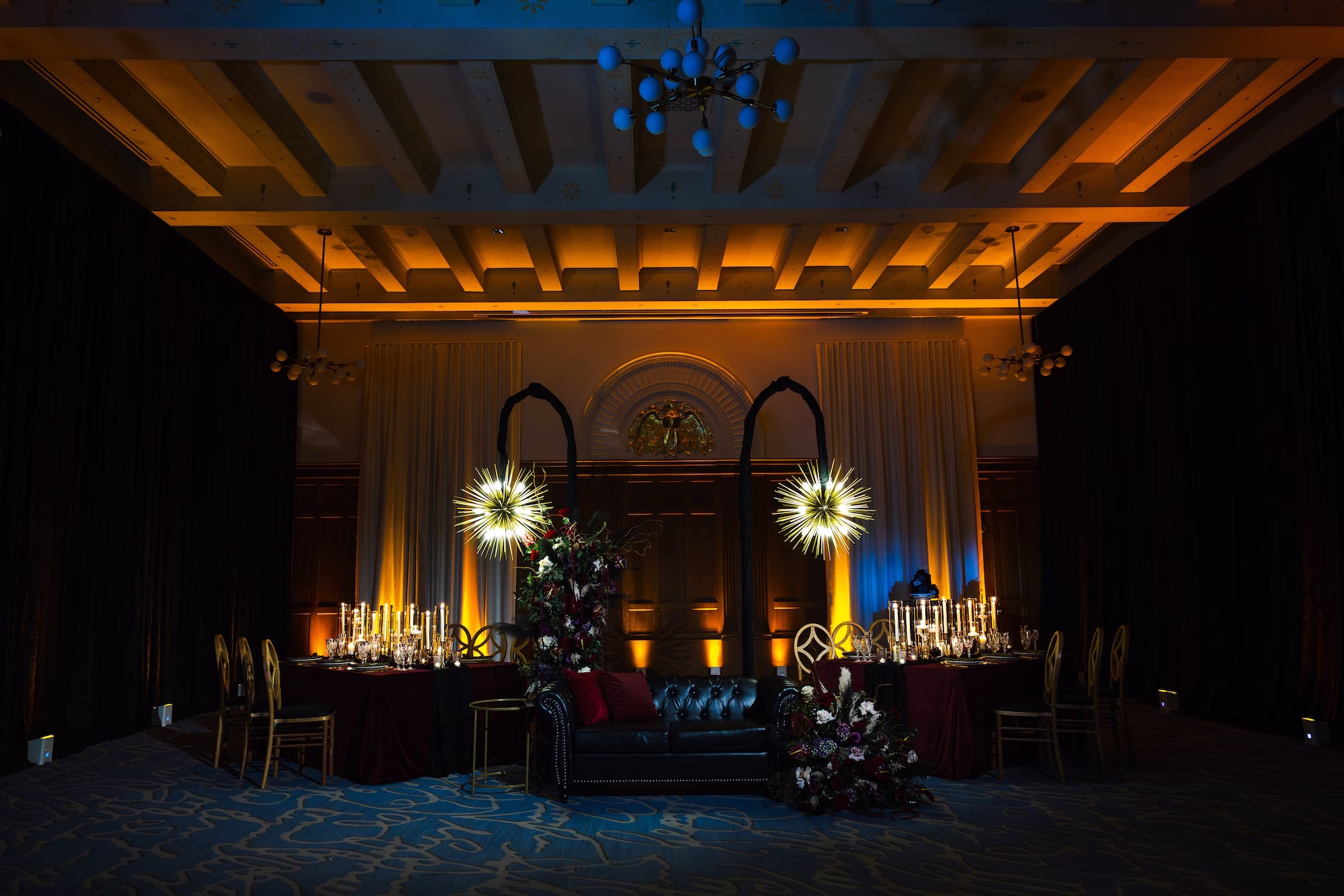 Dark and Moody Burgundy Wedding Reception Decor Ideas | Tampa Bay Rentals A Chair Affair | Gabro Event Services | Over The Top Rental Linens | Event Venue Le Meridien | Planner UNIQUE Weddings and Events