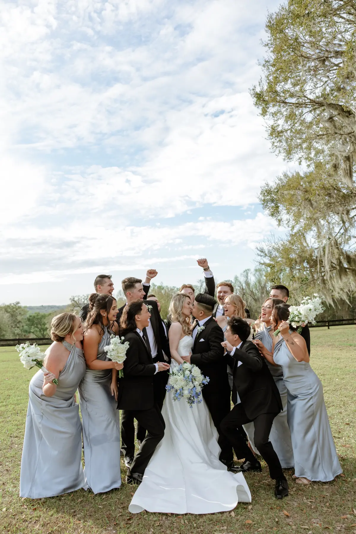 20Classic LIght Blue Florida Wedding Ideas - Classic White and Light Blue Brooksville Wedding | La Hacienda on Snow Hill Bride and Groom With Wedding Party