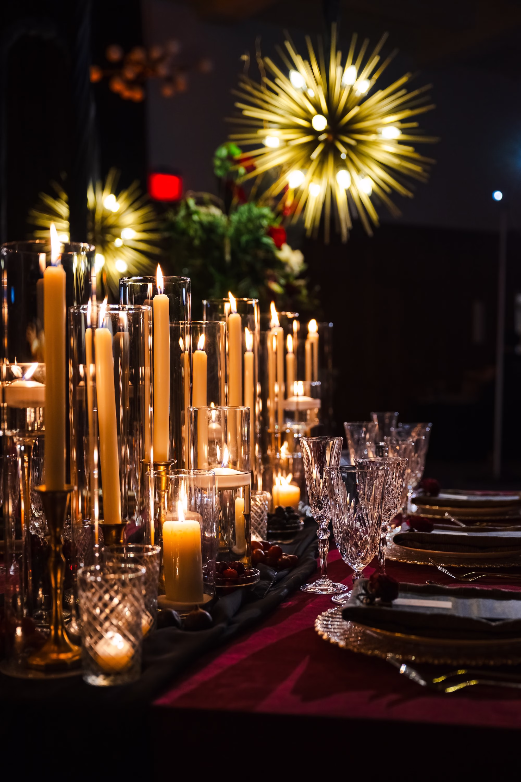 Dark and Moody Burgundy Wedding Reception Tabletop Centerpiece Decor Ideas | Tampa Bay Rentals A Chair Affair