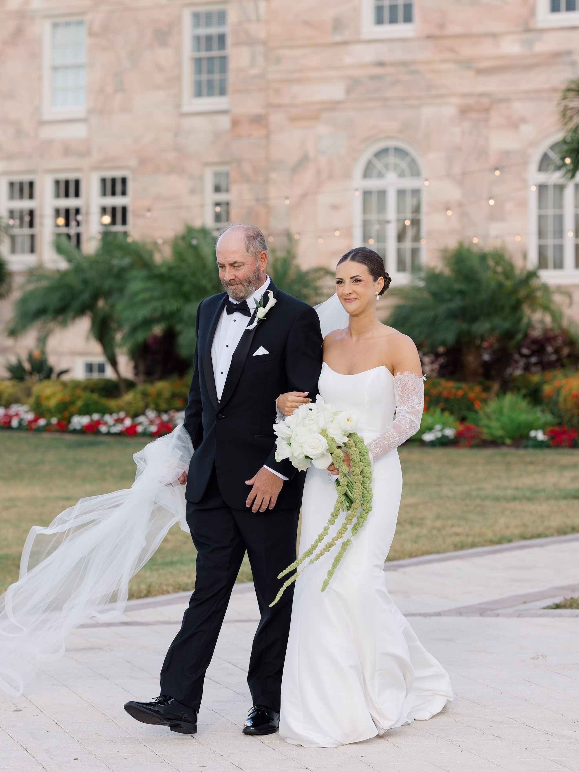 22Classy Black and White Timeless Wedding Inspiration - Chic, Black and White Sarasota Wedding | New College of Florida Brde and Father Walking Down Wedding Aisle