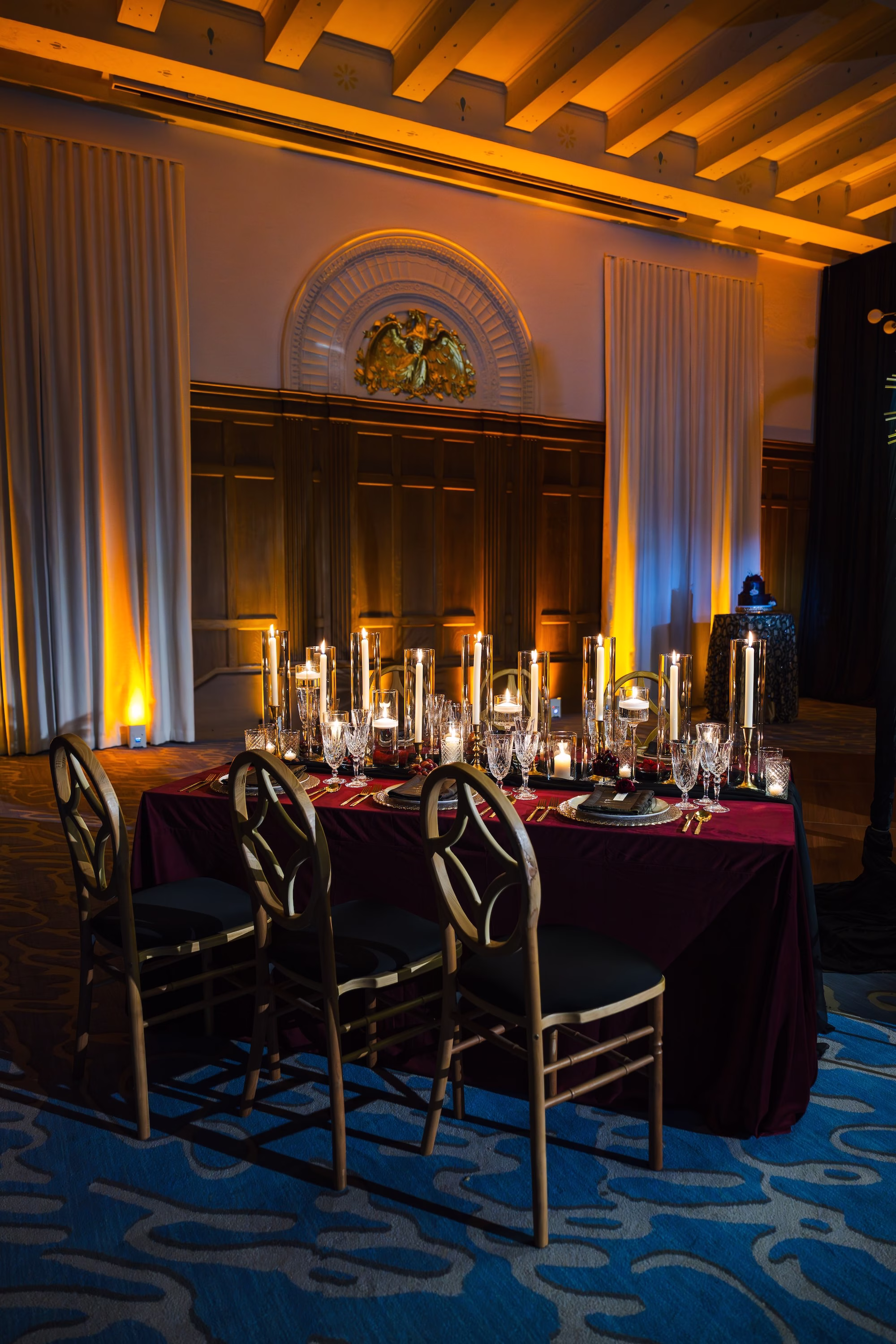 Dark and Moody Burgundy Wedding Reception Tabletop Centerpiece Decor Ideas | Tampa Bay Rentals A Chair Affair