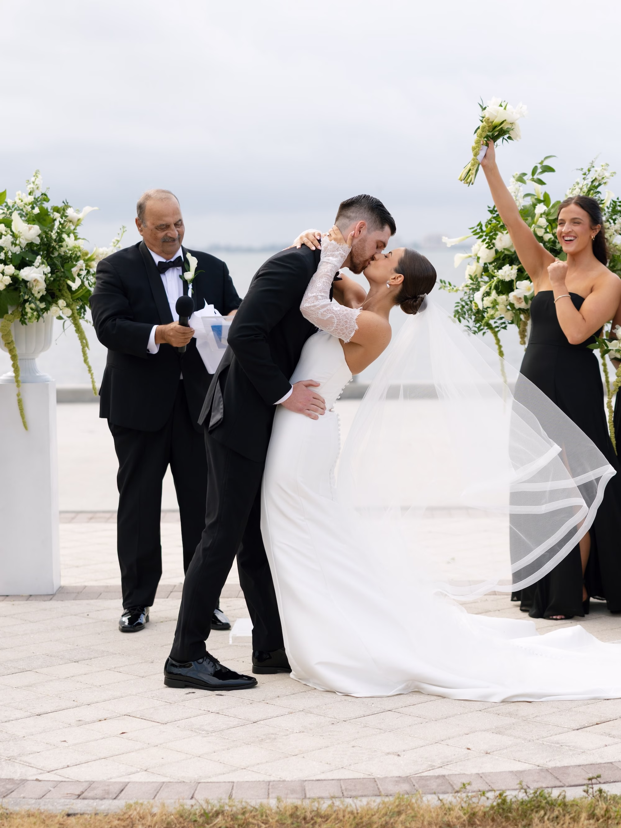 26Classy Black and White Timeless Wedding Inspiration - Chic, Black and White Sarasota Wedding | New College of Florida Bride and Groom First Kiss Wedding Portrait