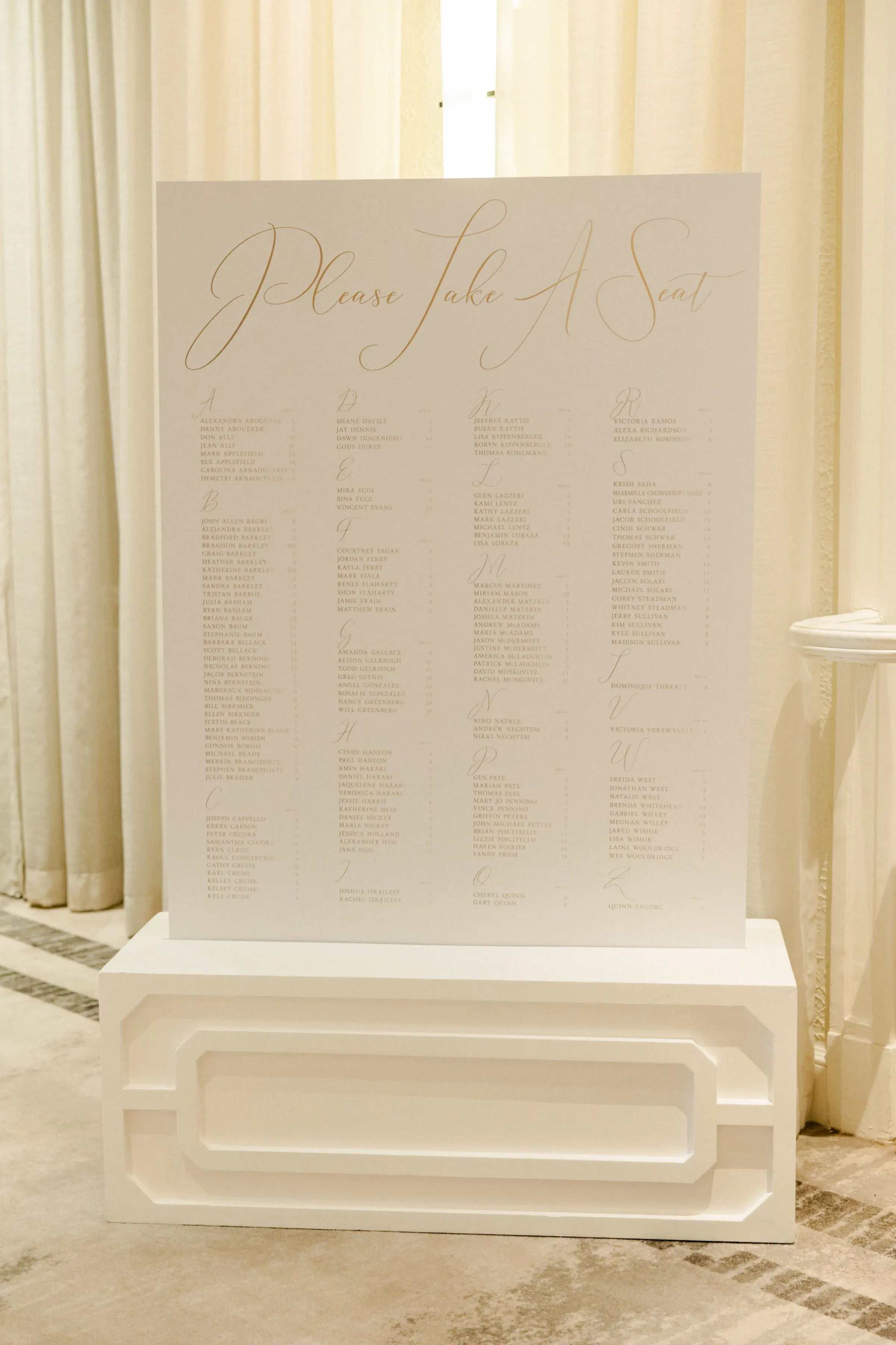 27Classic White and Gold Florida Wedding - Classic White and Gold St. Petersburg Wedding | The Vinoy Classic White and Gold Florida Wedding Reception Seating Chart Display Decor Inspiration