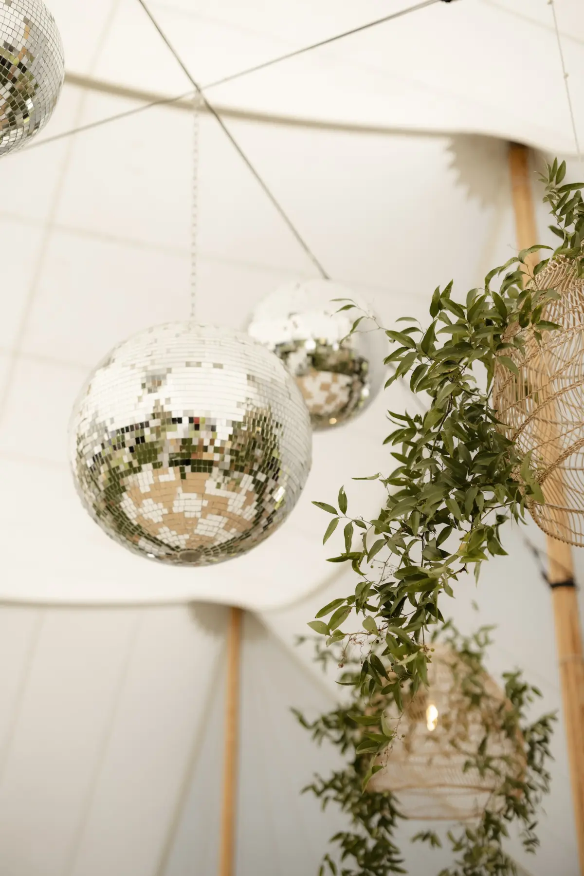 Hanging Disco Balls Wedding Reception Decor
