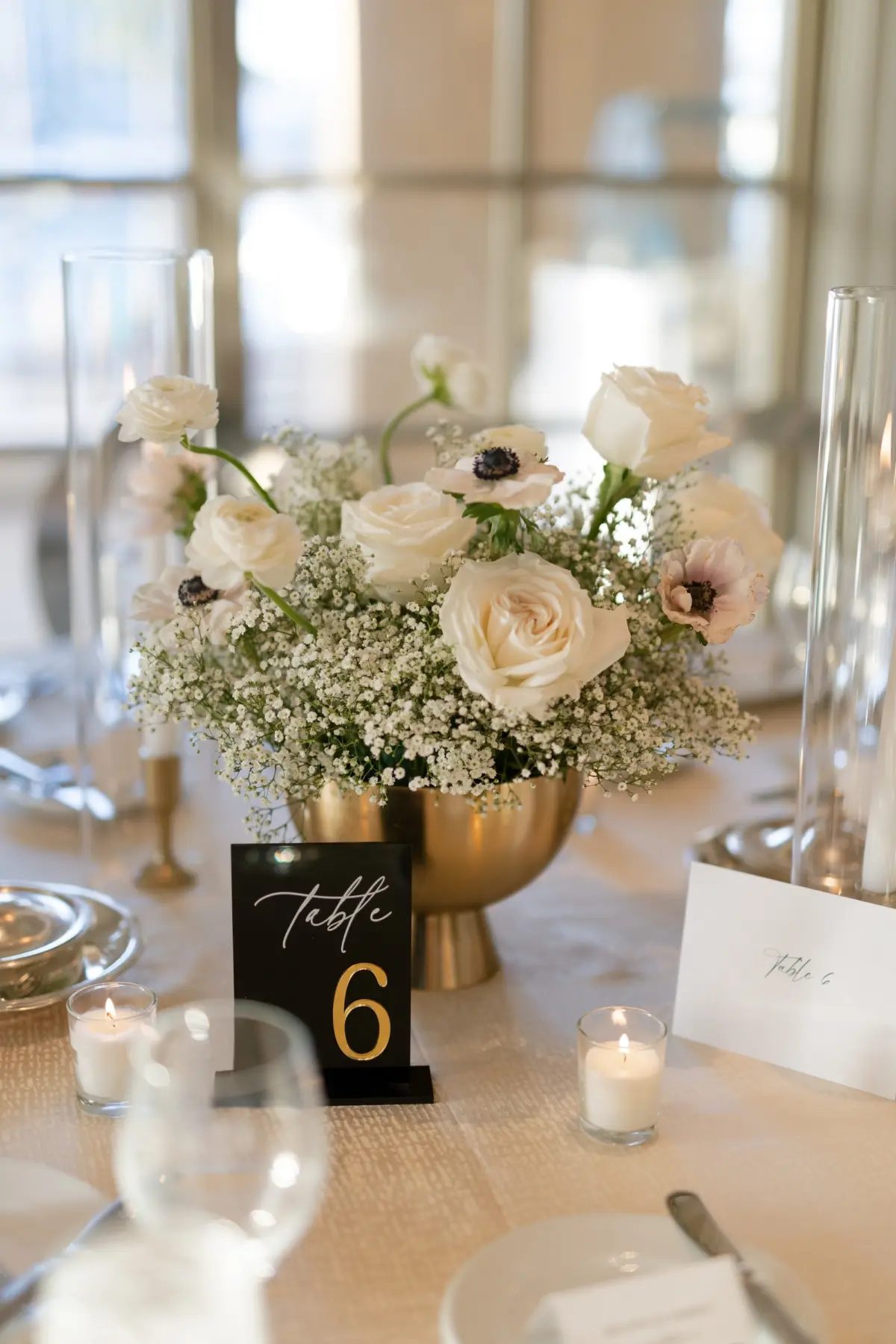 Classic Black, White, and Green Florida Wedding Reception Centerpiece Decor Inspiration