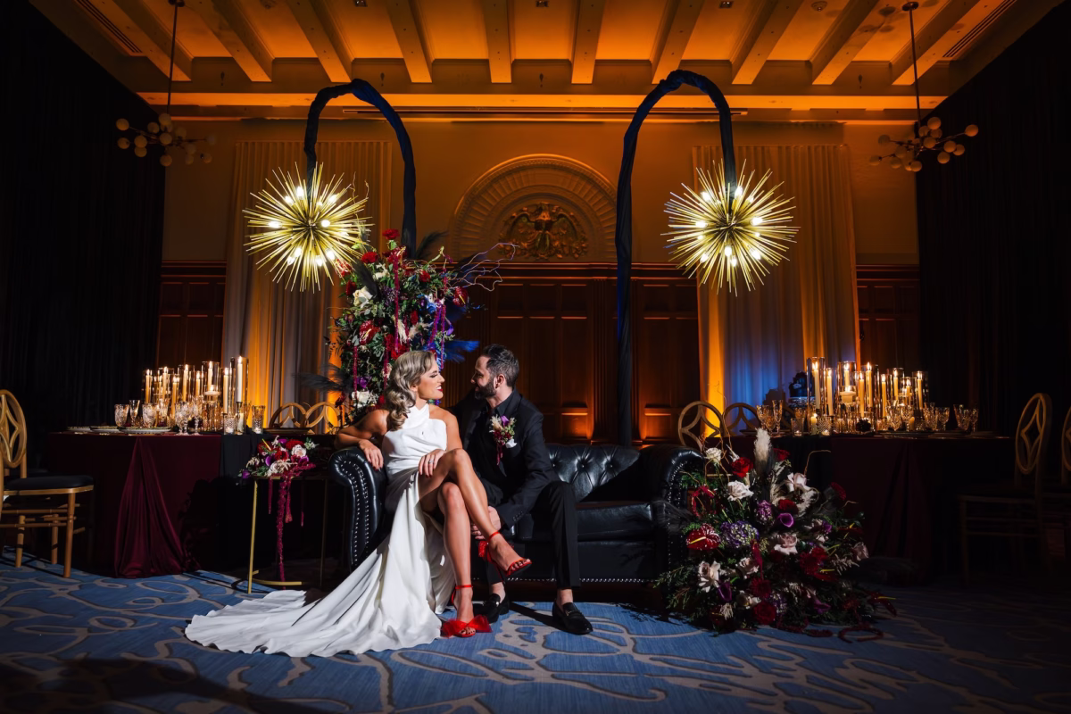 Dark and Moody Burgundy Wedding Reception Inspiration | Tampa Bay Photographer Iyrus Weddings | Event Venue Le Meridien | Content Creator Behind The Vows | Rentals Gabro Event Services