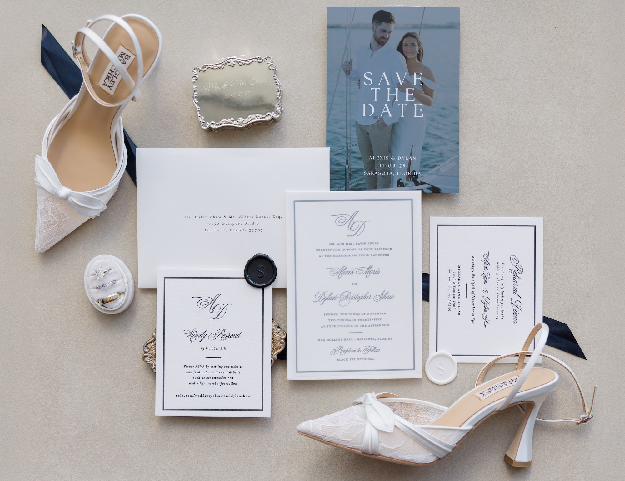 2Classy Black and White Timeless Wedding Inspiration - Chic, Black and White Sarasota Wedding | New College of Florida Classy Black and White Wedding Invitation Inspiration