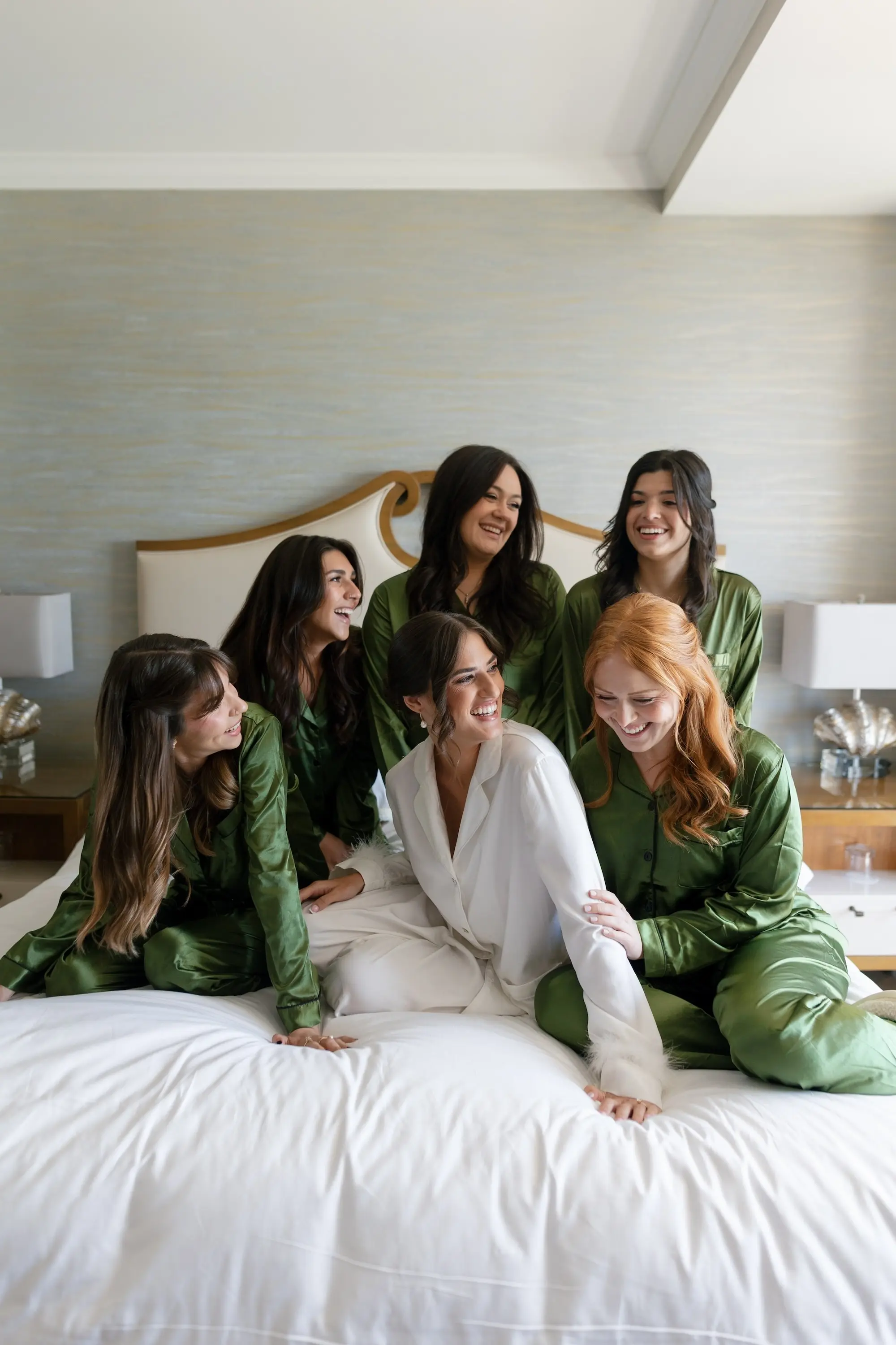 Bride and Bridesmaids Getting Ready Wedding Portrait