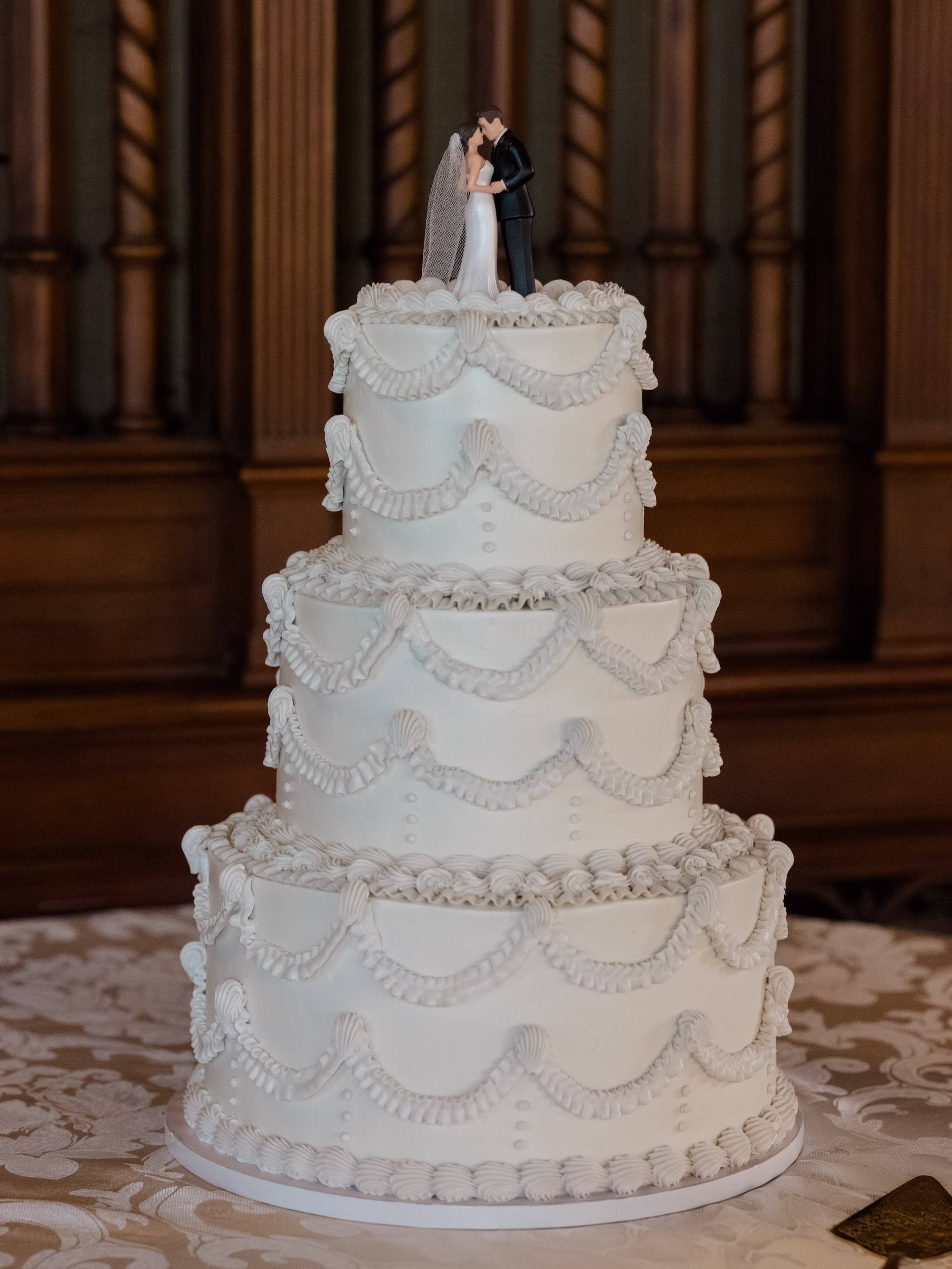 49Classy Black and White Timeless Wedding Inspiration - Chic, Black and White Sarasota Wedding | New College of Florida White Classy Round Three-Tiered Wedding Cake Inspiration