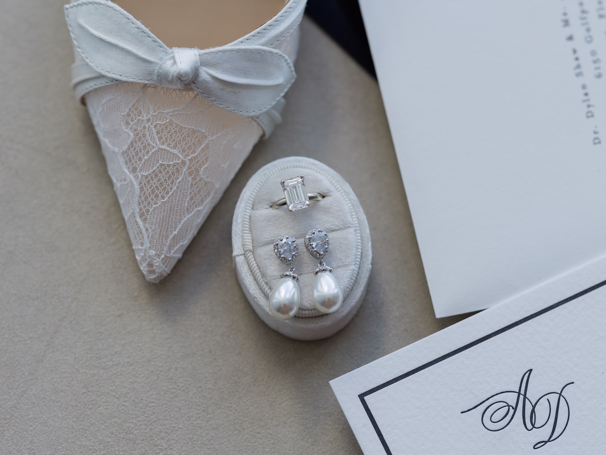 4Classy Black and White Timeless Wedding Inspiration - Chic, Black and White Sarasota Wedding | New College of Florida Emerald Cut Diamond Engagement Ring with Wedding Earrings Ideas