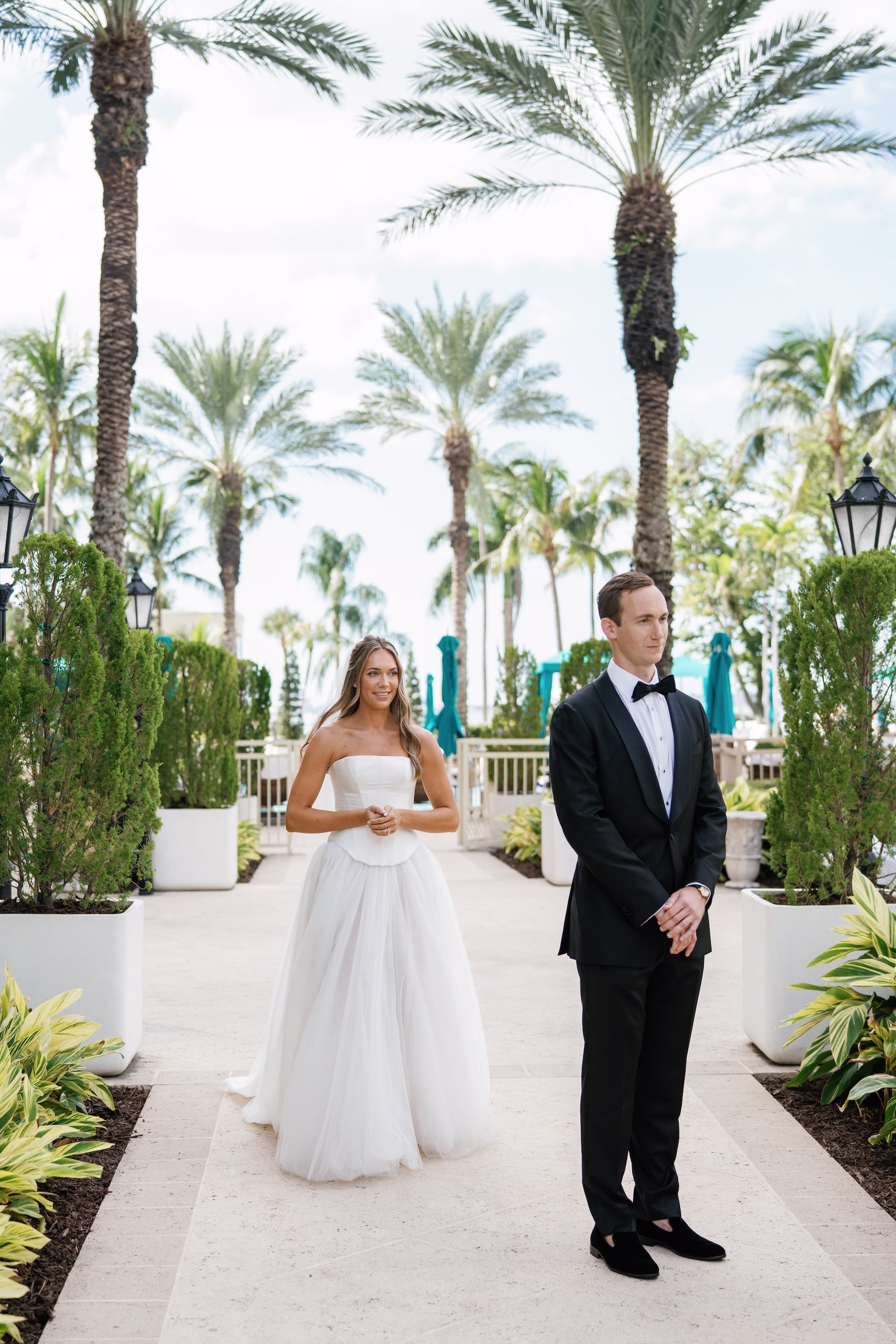 9Elegant Florida Garden Party Wedding Inspiration - Luxurious Garden Destination Wedding | Ritz-Carlton, Sarasota Bride and Groom First Look Wedding Portrait