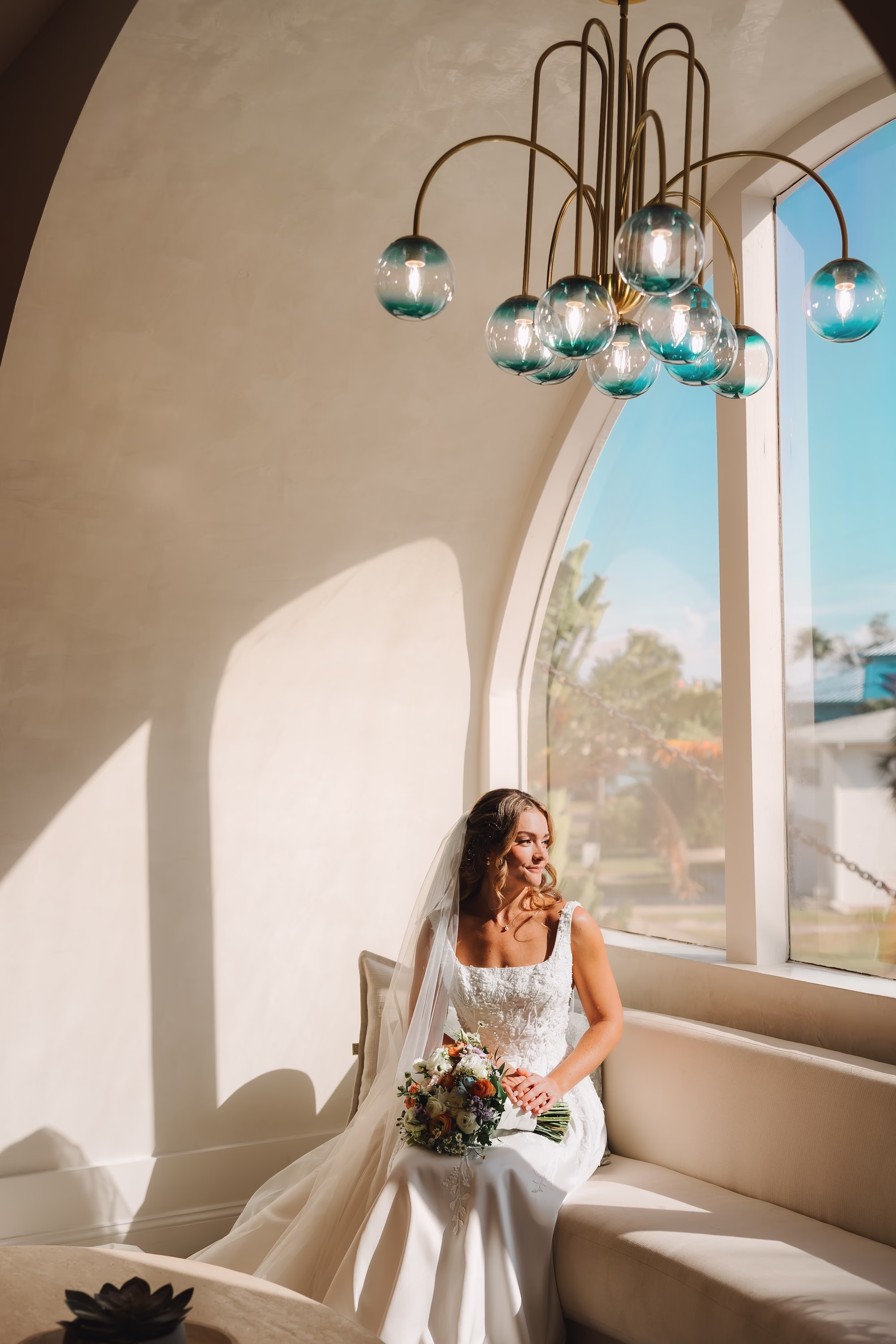 14Coastal Blue and White Rooftop Florida Wedding Ideas - Romantic Blue Coastal St. Pete Beach Wedding | The Hotel Zamora Bride Wedding Portrait | Classic Half Up Half Down Bridal Hair with Veil Inspiration | Elegant White Magnolia White A-Line Wedding Gown with Square Neckline and Full Skirt Ideas | Sarasota Hair and Makeup Artist Femme Akoi Beauty Studio | St Pete Beach Wedding Venue Hotel Zamora