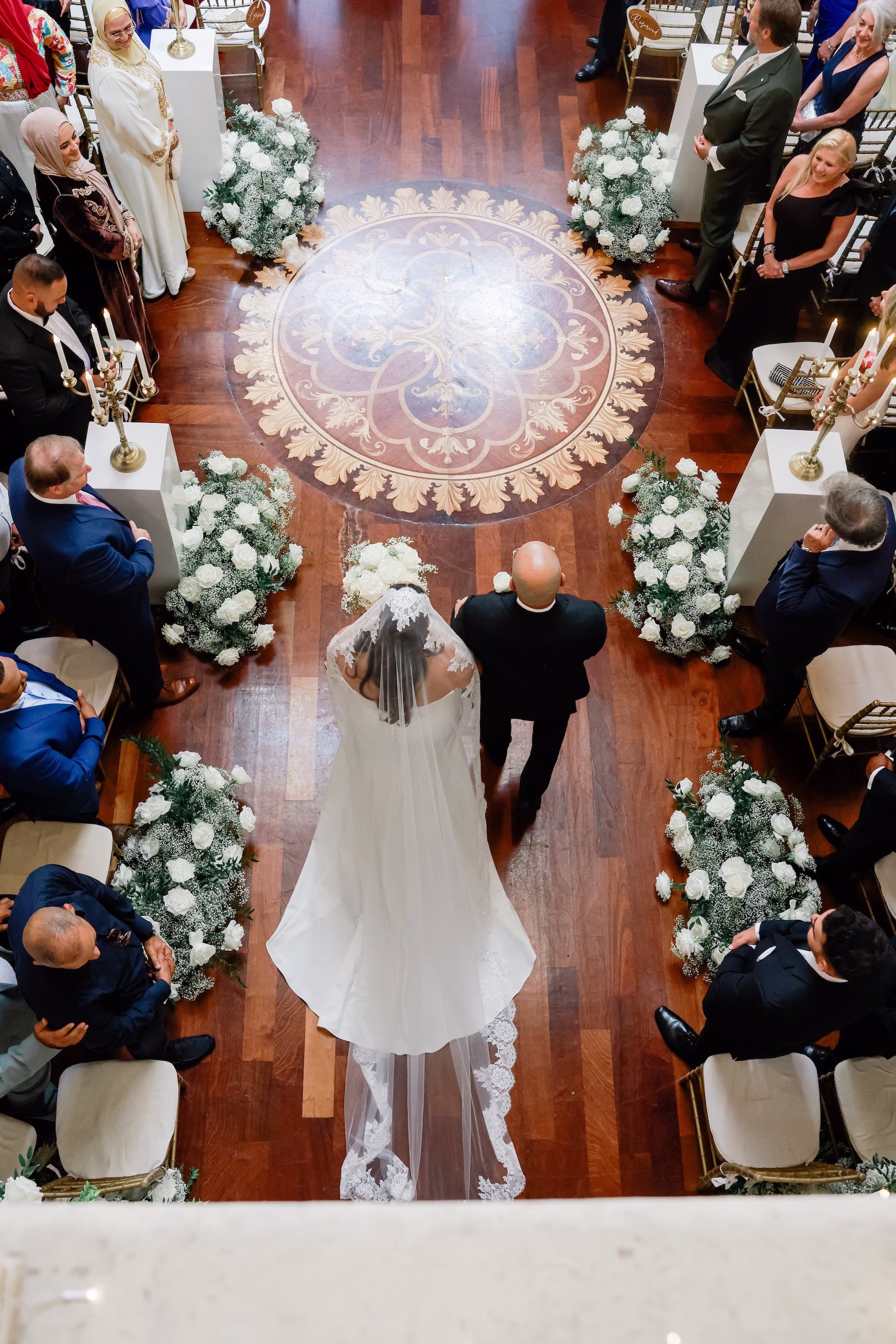 15Classic White Cream and Gold Wedding Ideas - Romantic White and Gold Tampa Wedding | Avila Golf & Country Club bride and Father Walking Down Wedding Aisle