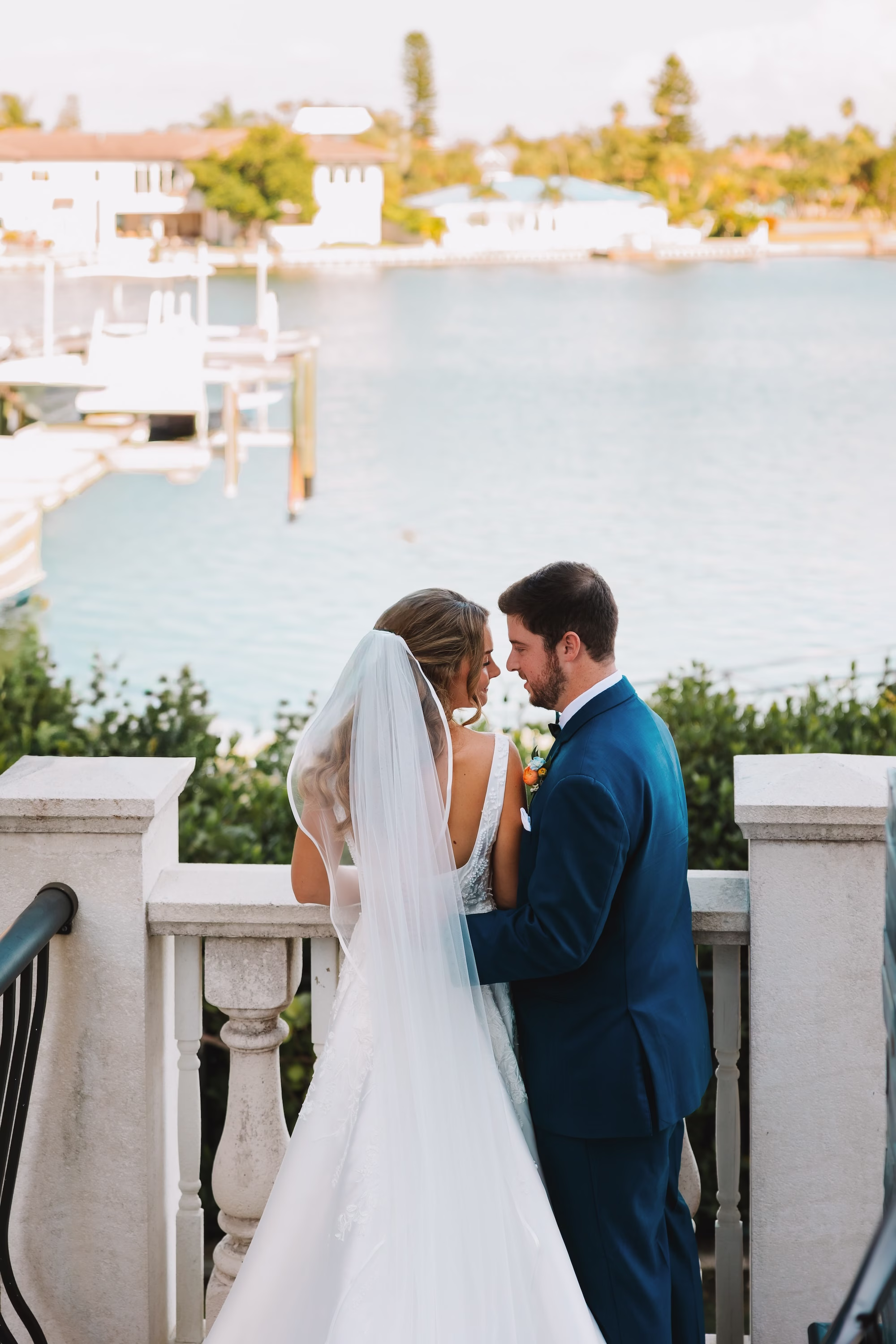 17Coastal Blue and White Rooftop Florida Wedding Ideas St Pete Venue Hotel Zamora - Romantic Blue Coastal St. Pete Beach Wedding | The Hotel Zamora Bride and Groom Rooftop Wedding Portrait