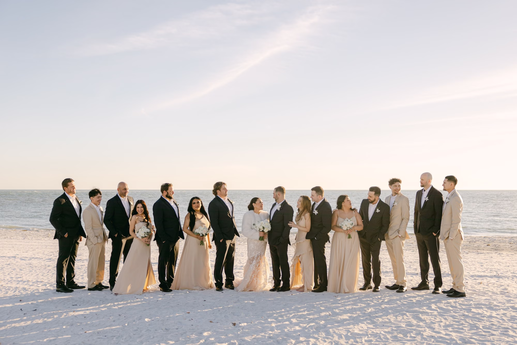 19Romantic Cream and Blue Coastal Florida Wedding - Romantic, Cream and Blue Sarasota Wedding | The Resort at Longboat Key Club Bride and Groom with Wedding Party Portrait
