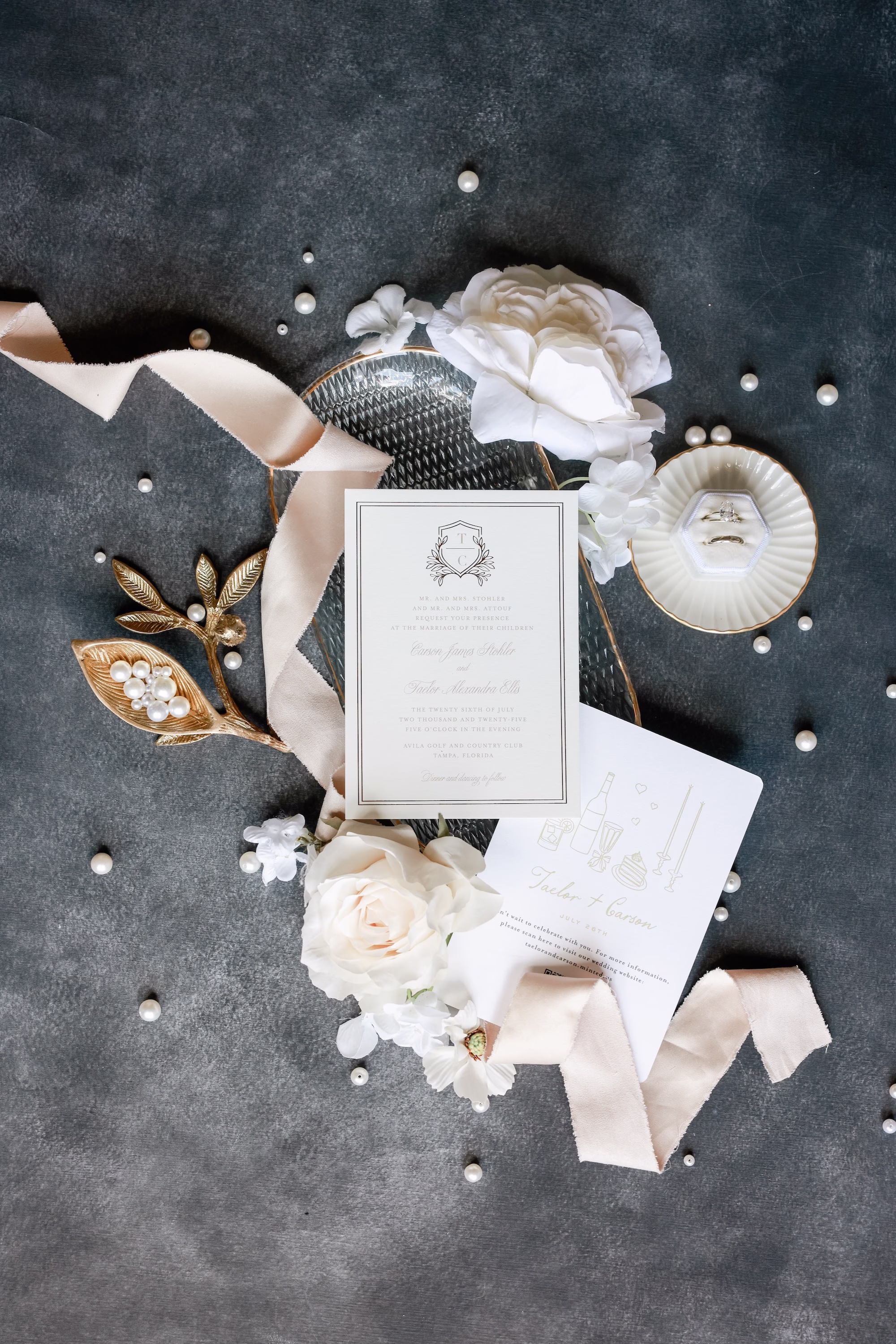1Classic White Cream and Gold Wedding Ideas - Romantic White and Gold Tampa Wedding | Avila Golf & Country Club Classic White, Cream, and Gold Wedding Invitation Suite Ideas