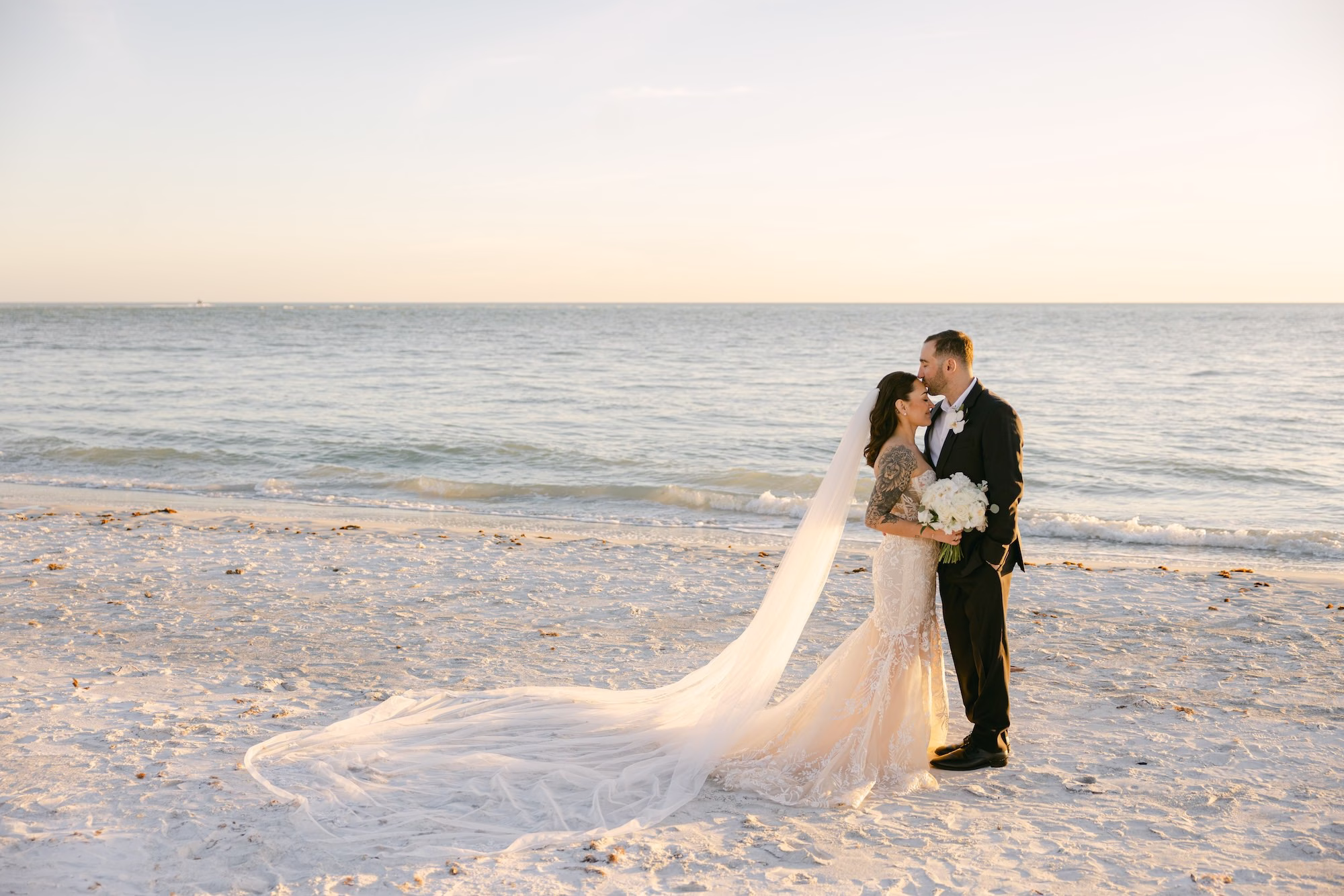 22Romantic Cream and Blue Coastal Florida Wedding Sarasota Venue Resort at Longboat Key Club - Romantic, Cream and Blue Sarasota Wedding | The Resort at Longboat Key Club Bride and Groom Wedding Portrait | Sarasota Event Venue The Resort At Longoboat Key Club