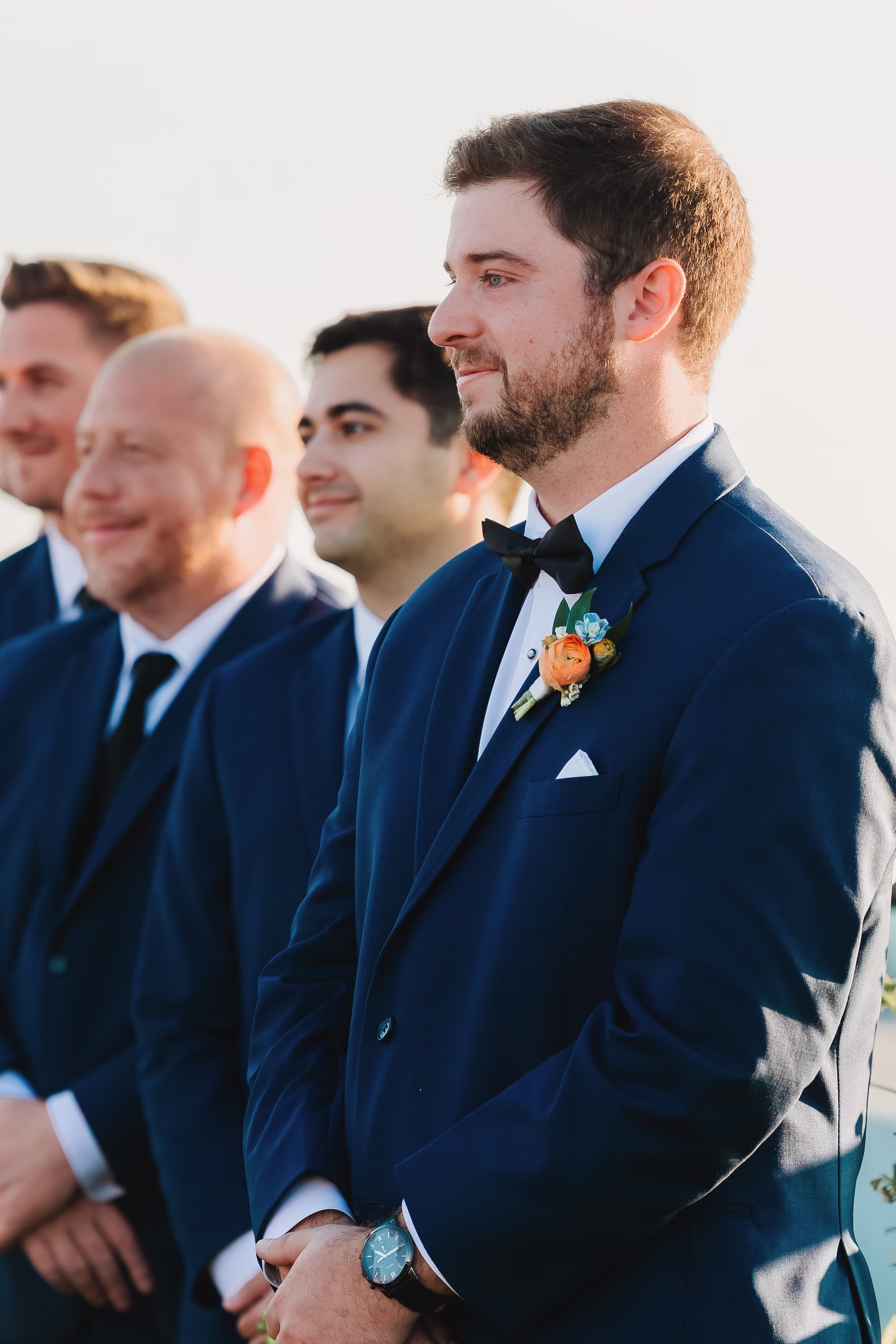 26Coastal Blue and White Rooftop Florida Wedding Ideas - Romantic Blue Coastal St. Pete Beach Wedding | The Hotel Zamora Groom's Reaction to Bride Walking Down Wedding Ceremony Aisle