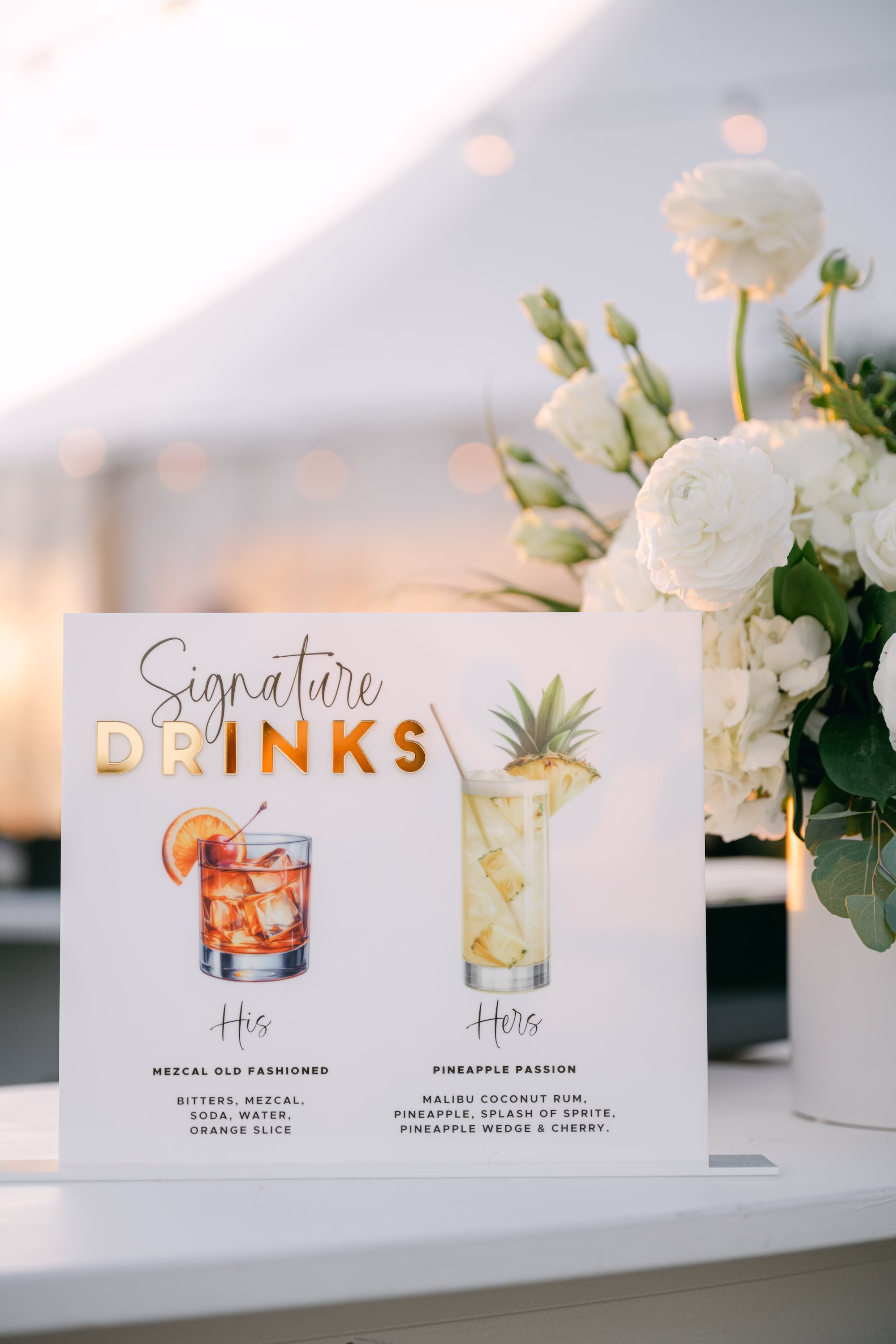 27Romantic Cream and Blue Coastal Florida Wedding - Romantic, Cream and Blue Sarasota Wedding | The Resort at Longboat Key Club Romantic Cream and Blue Coastal Wedding Reception Signature Drinks Sign Display Decor Inspiration